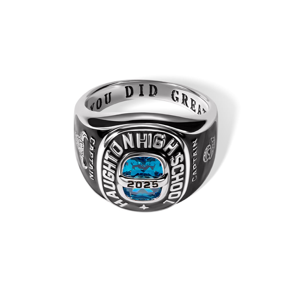Custom Sterling Silver 925 Men's Class Ring for High School and College, Statement Ring, Birthstone Jewelry