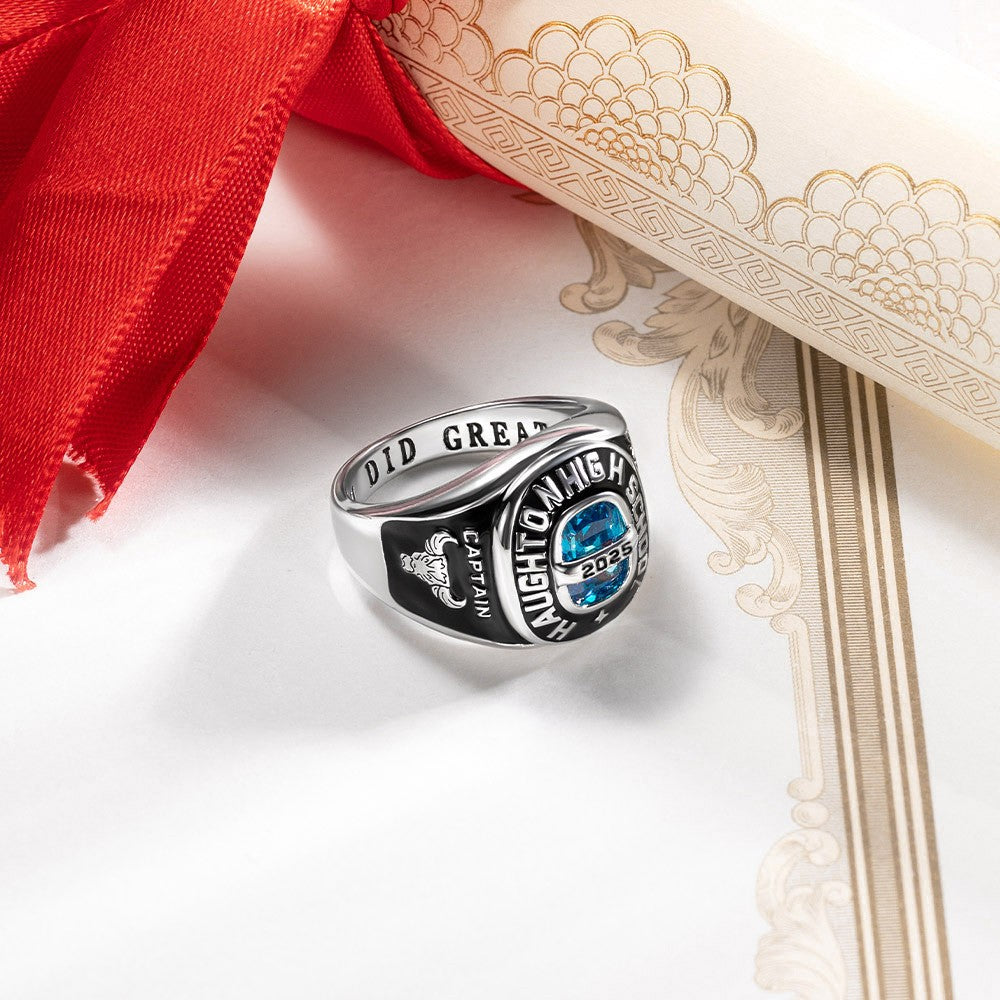 Custom Sterling Silver 925 Men's Class Ring for High School and College, Statement Ring, Birthstone Jewelry