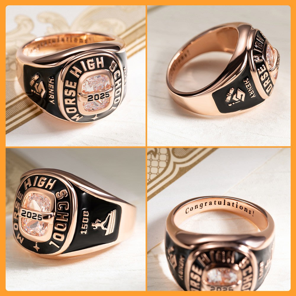 Custom Sterling Silver 925 Men's Class Ring for High School and College, Statement Ring, Birthstone Jewelry