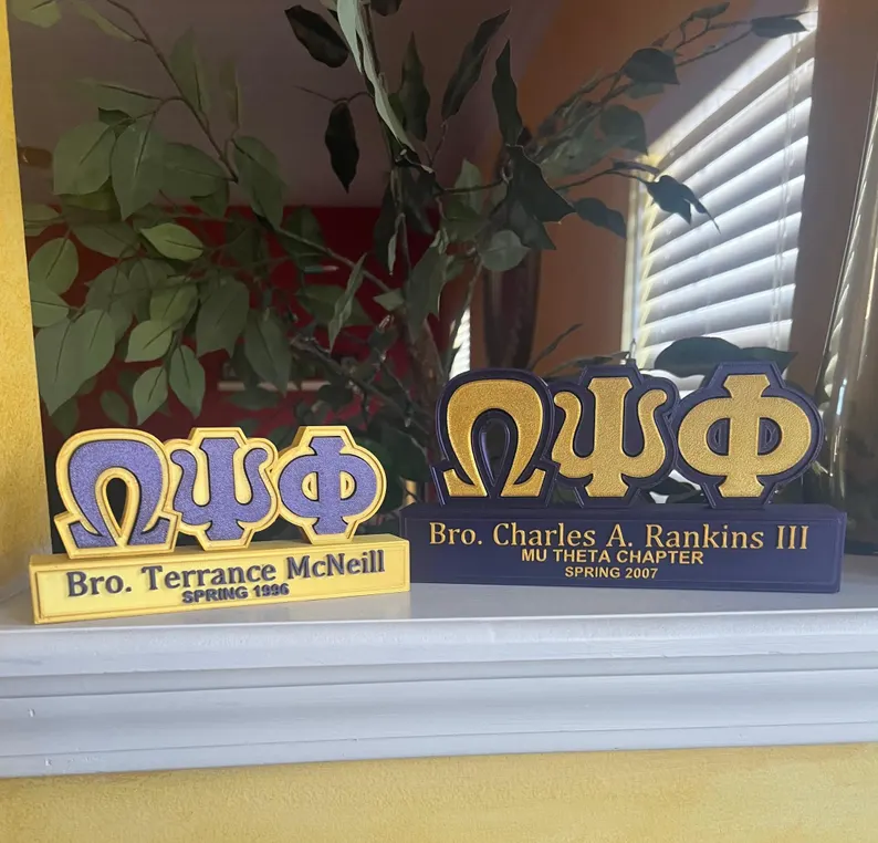 Inspired Black and Gold Customizable Desk Name Plate, Multicolor Greek Letter Desk Name Plate, Sorority/Fraternity Keepsake, Gift for Sisters/Friends