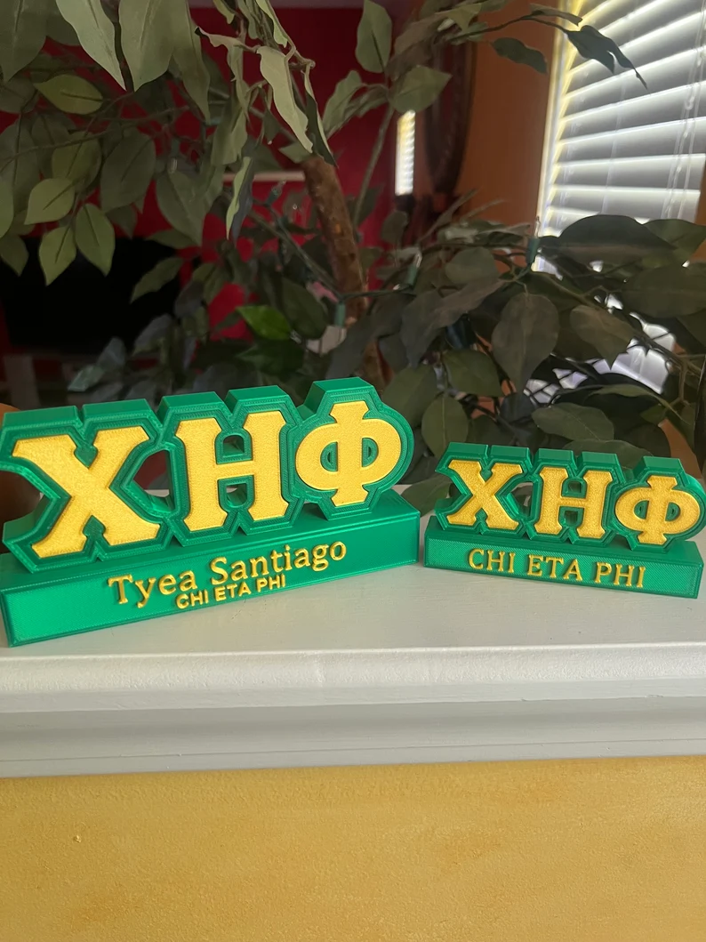 Inspired Black and Gold Customizable Desk Name Plate, Multicolor Greek Letter Desk Name Plate, Sorority/Fraternity Keepsake, Gift for Sisters/Friends