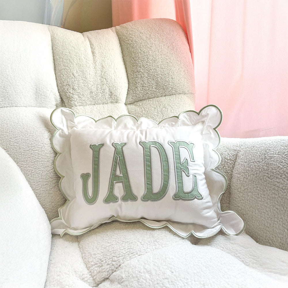 Scallop Pillow Sham/Monogram Nursery Pillow/Personalized Baby Gift/Bow Pillow/College Monogram Pillow/Decorative Throw/Monogram Pillow Sham