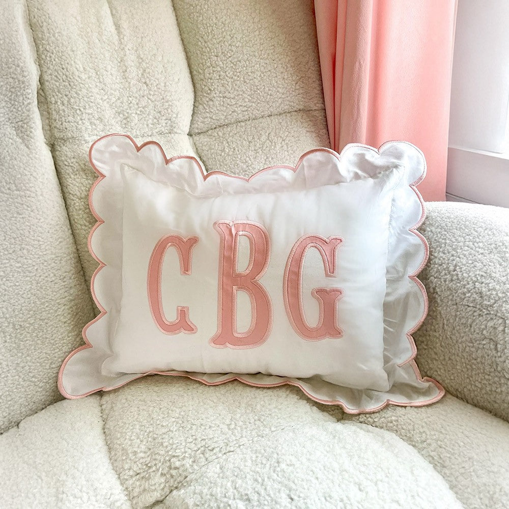 Scallop Pillow Sham/Monogram Nursery Pillow/Personalized Baby Gift/Bow Pillow/College Monogram Pillow/Decorative Throw/Monogram Pillow Sham