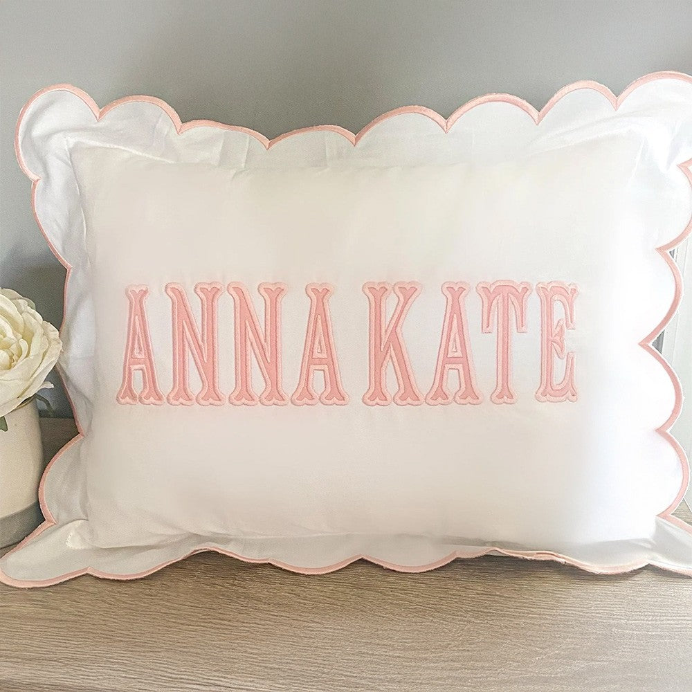 Scallop Pillow Sham/Monogram Nursery Pillow/Personalized Baby Gift/Bow Pillow/College Monogram Pillow/Decorative Throw/Monogram Pillow Sham
