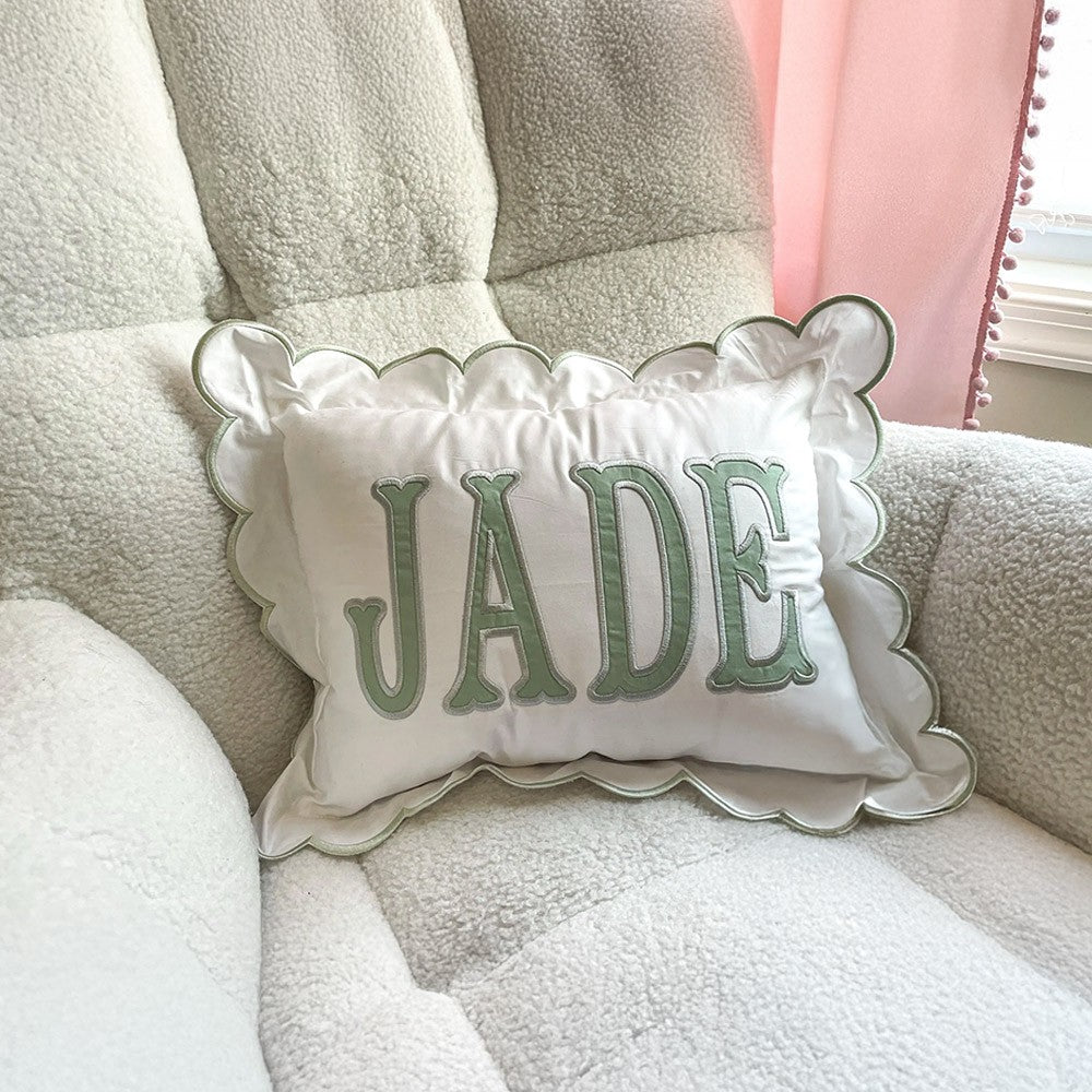 Scallop Pillow Sham/Monogram Nursery Pillow/Personalized Baby Gift/Bow Pillow/College Monogram Pillow/Decorative Throw/Monogram Pillow Sham