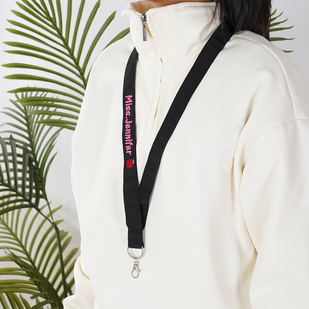 Teacher Lanyard Id Badge Holder With Apple, Personalized Id Strap, Teacher Appreciation Gift, Preschool Teacher Gift, Gifts for Her Under 30