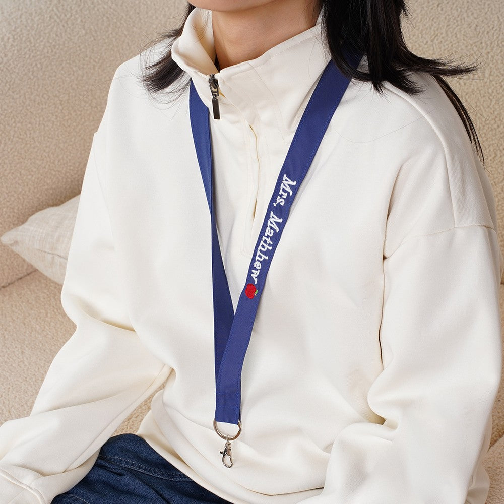 Teacher Lanyard Id Badge Holder With Apple, Personalized Id Strap, Teacher Appreciation Gift, Preschool Teacher Gift, Gifts for Her Under 30