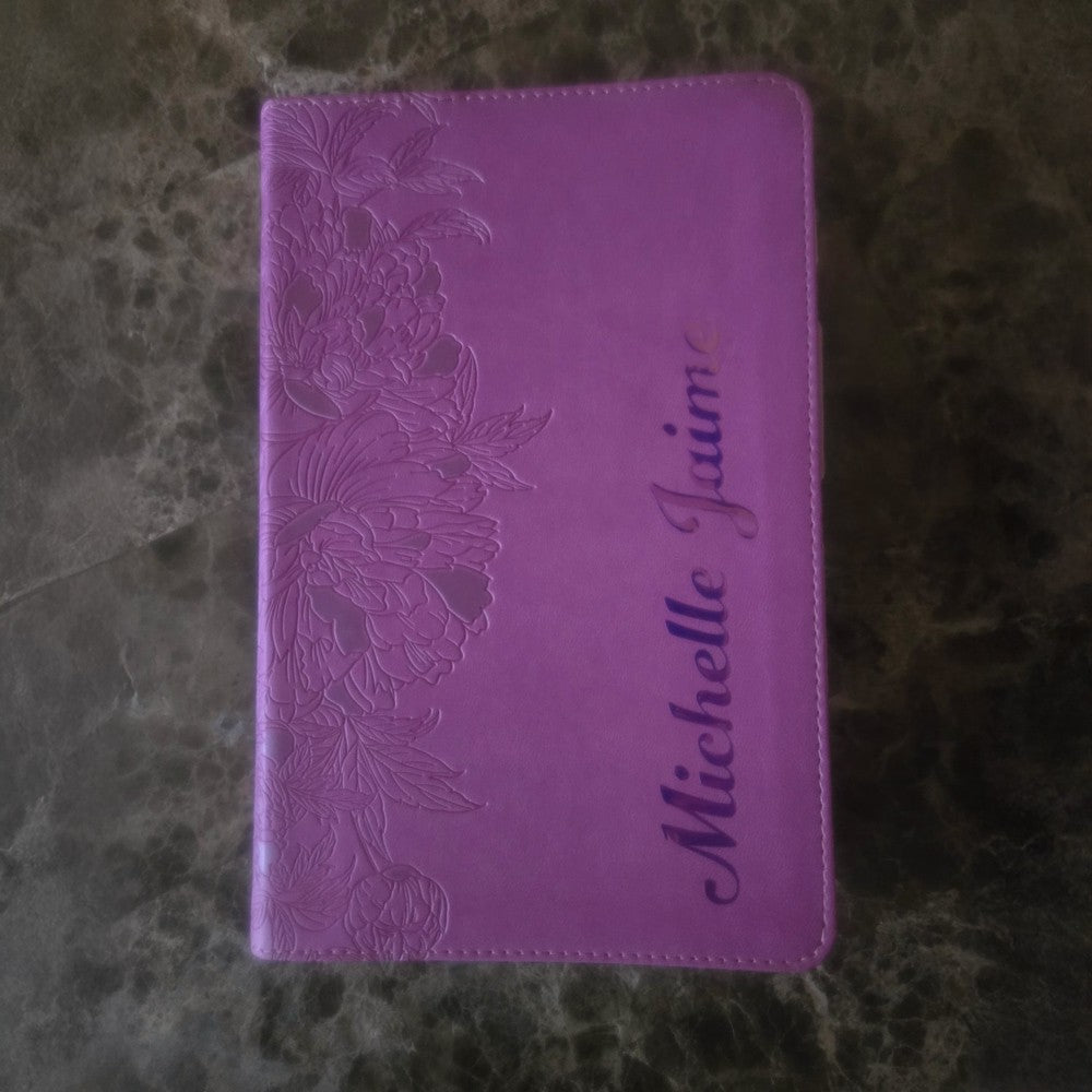 Pink NLT Personal Size Giant Print Holy Bible with Ombre Tabs,Red Letter, Leather Touch with personalized Name
