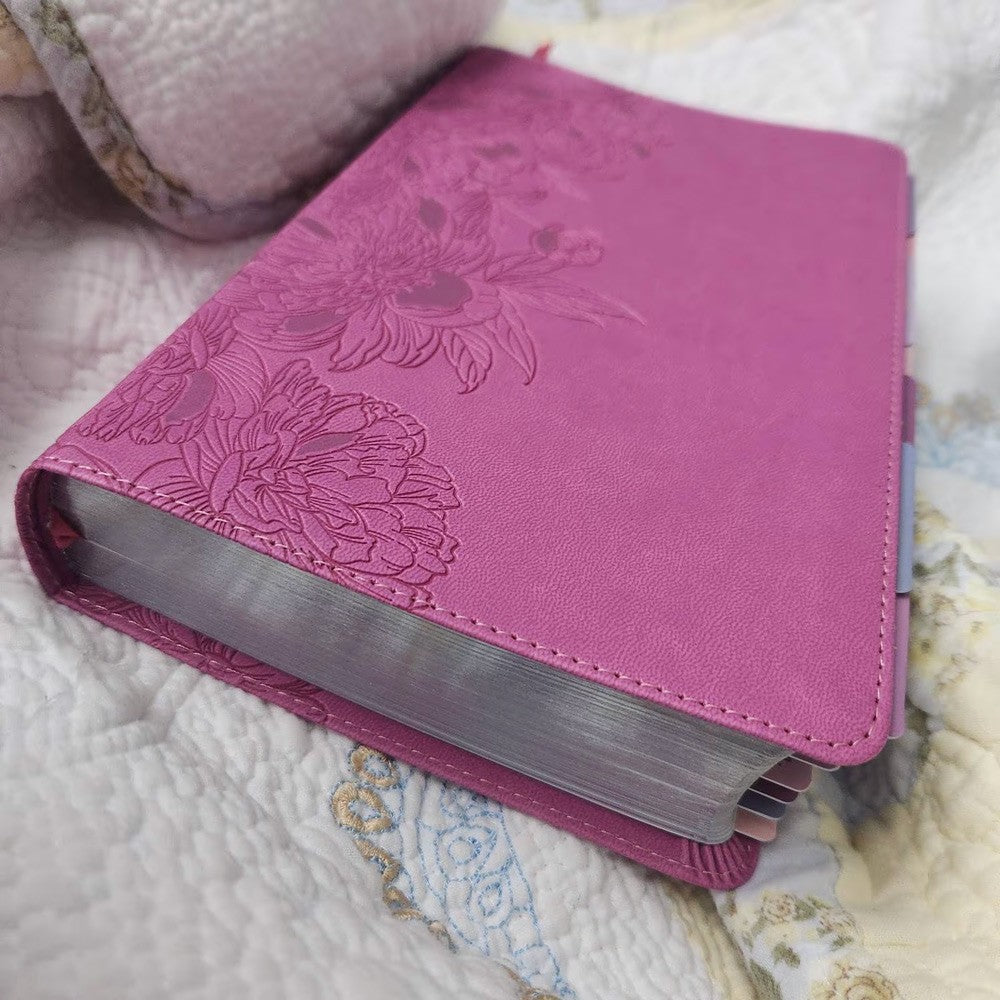 Pink NLT Personal Size Giant Print Holy Bible with Ombre Tabs,Red Letter, Leather Touch with personalized Name