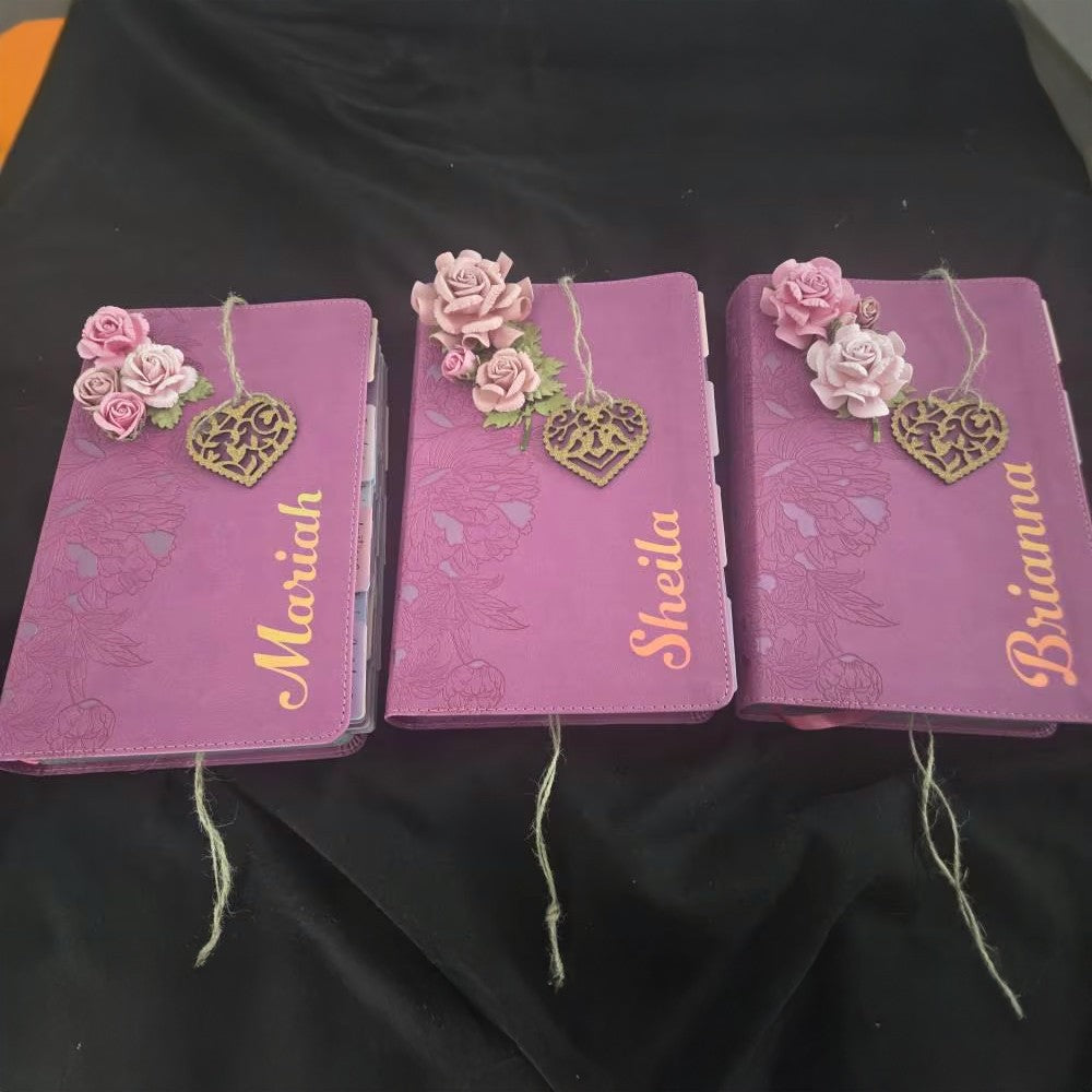 Pink NLT Personal Size Giant Print Holy Bible with Ombre Tabs,Red Letter, Leather Touch with personalized Name