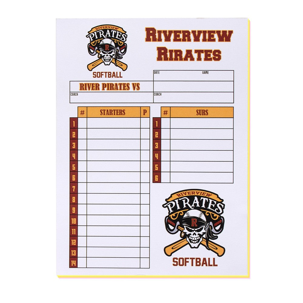 Custom Lineup Cards Baseball or Softball - 4 Part Carbonless