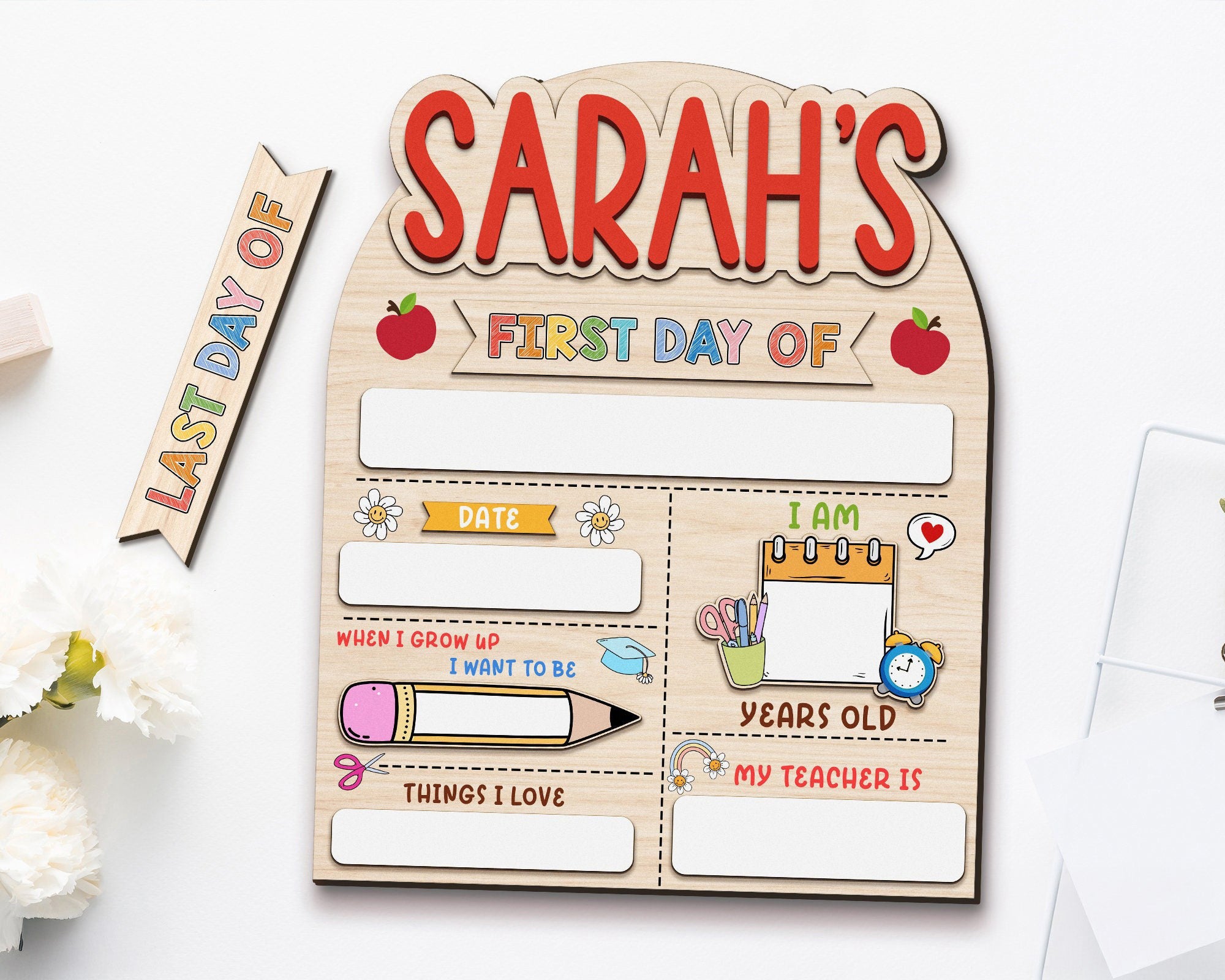 Customized First And Last Day School Sign, Back to School Sign, Kindergarten 1st Day of School Sign, First Day School Wooden School Board