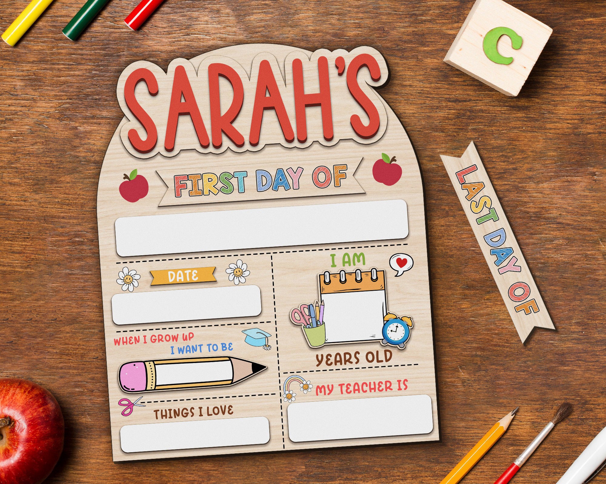 Customized First And Last Day School Sign, Back to School Sign, Kindergarten 1st Day of School Sign, First Day School Wooden School Board