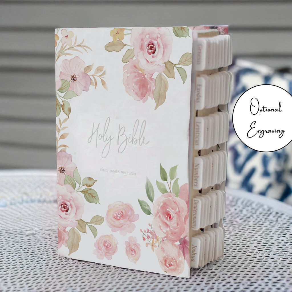 Tabbed Bible with Flowers KJV Bible for Women Christian Gift for Her Custom Bible with Tabs Faux Leather Floral Bible for Women Bible Study