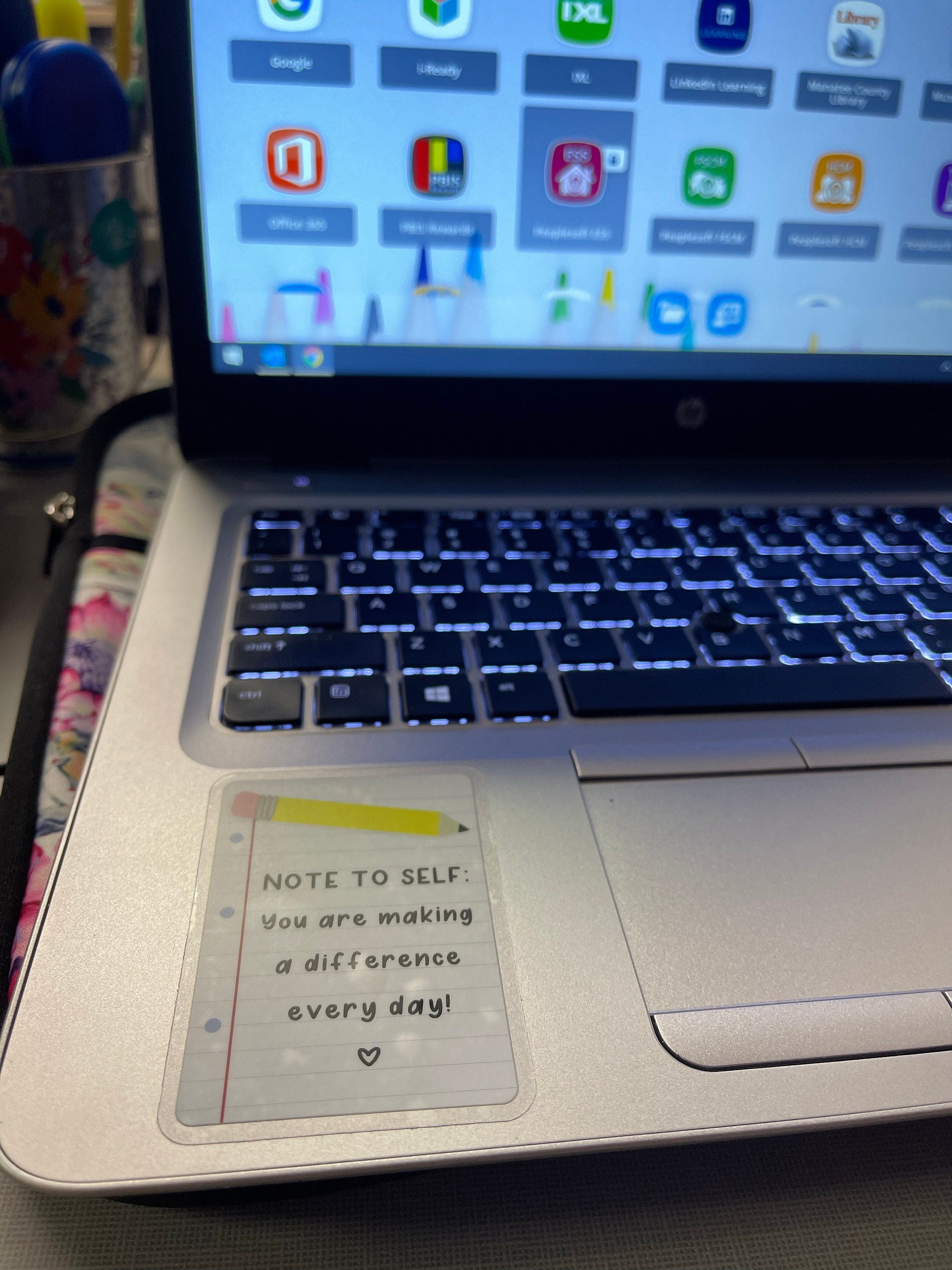 Note to Self: You Are Making a Difference Every Day - Lined Paper + Pencil Design WATERPROOF Sticker, 3" Clear Waterbottle + Laptop Sticker