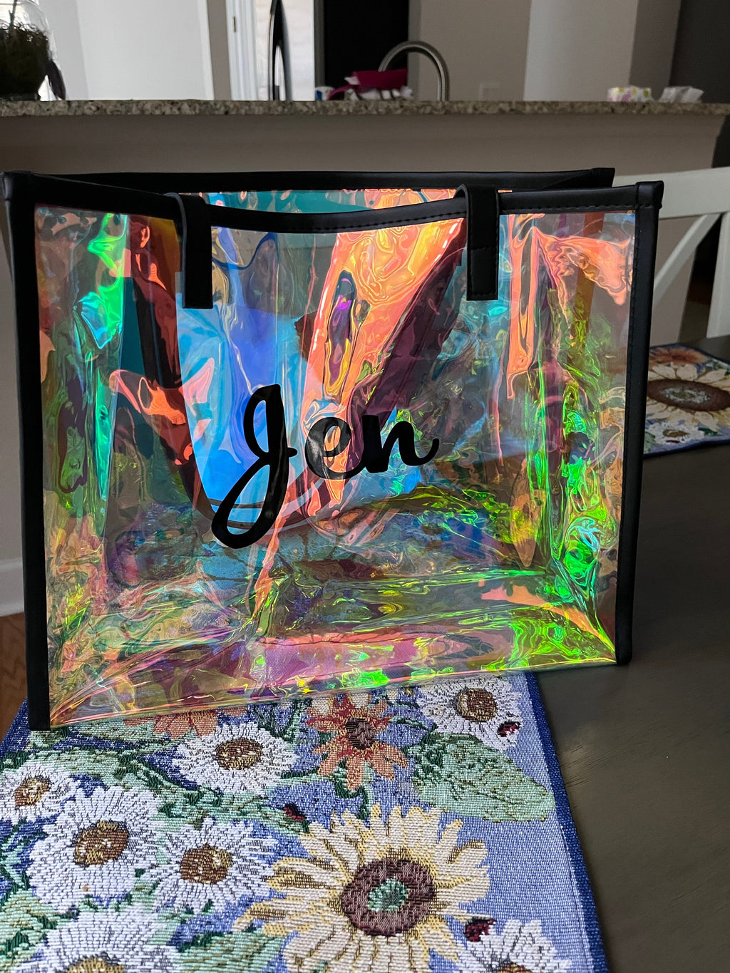 Custom Name Holographic Beach Bag, Waterproof Large Capacity Travel Bag Tote Bag, Bachelorette Party Favors, Christmas/Birthday/Wedding Gift for Her