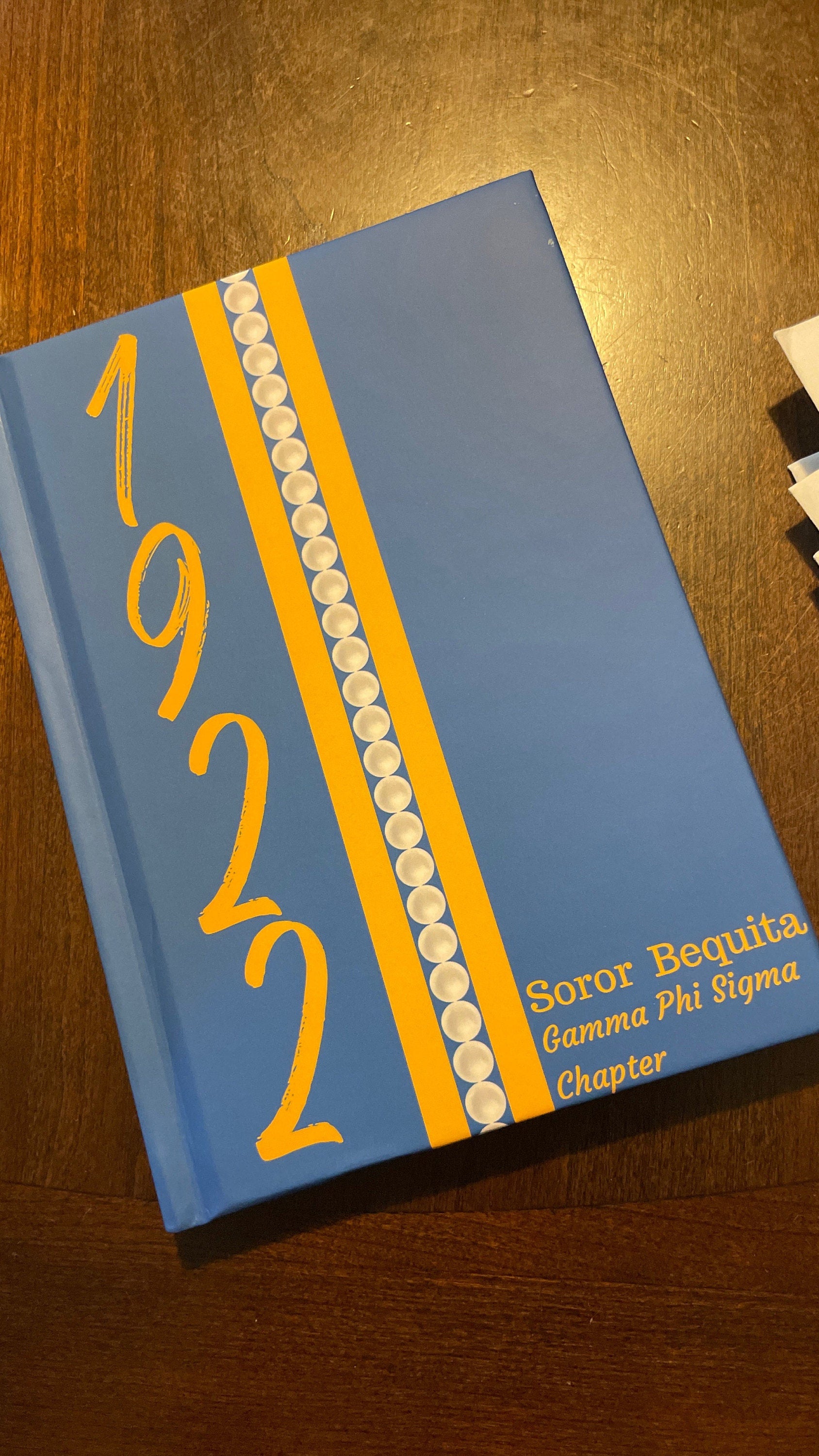 Personalized 1922 Pearl Jersey (Blue Cover) Hardcover Journal Matte | Diary | Blue and Gold | 1922 | SGRho Inspired | Sorority Gifts