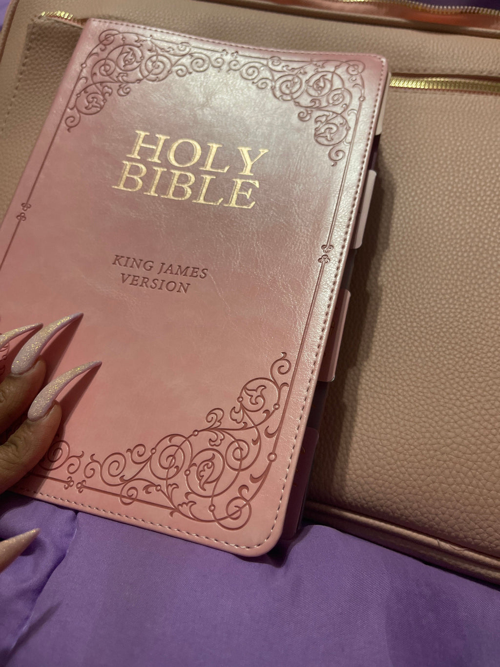 Beautiful KJV Pink Leather Soft Giant Print Bible with Ombre Tabs