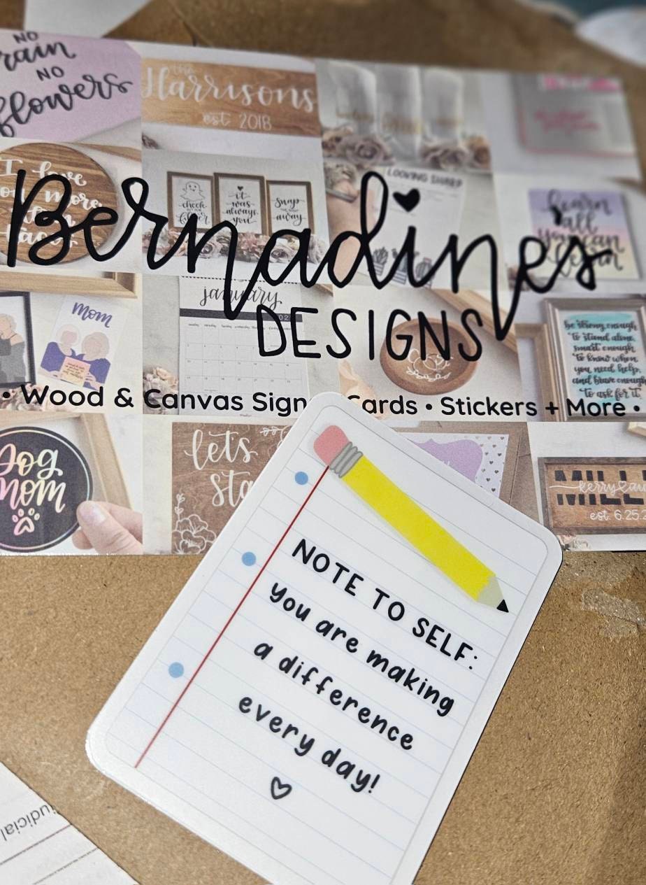 Note to Self: You Are Making a Difference Every Day - Lined Paper + Pencil Design WATERPROOF Sticker, 3" Clear Waterbottle + Laptop Sticker