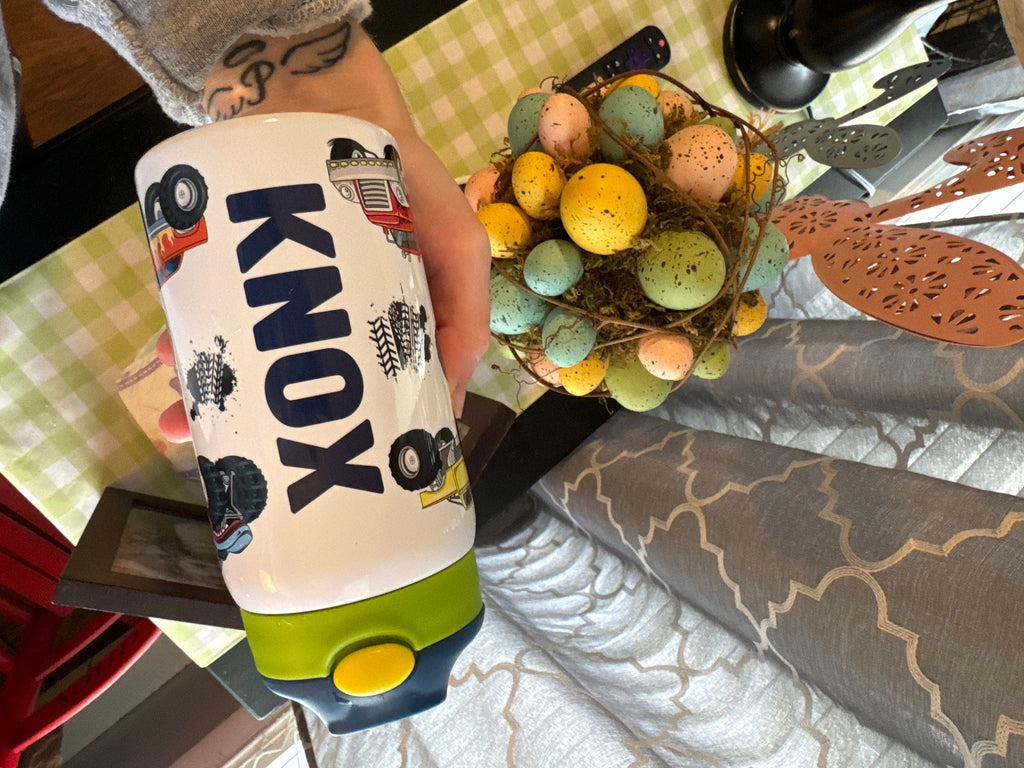 Custom Kids Water Bottle, Personalized Toddler Tumbler with Name, Children Back to School Thermos / Stainless Steel Cup for Boy and Girls