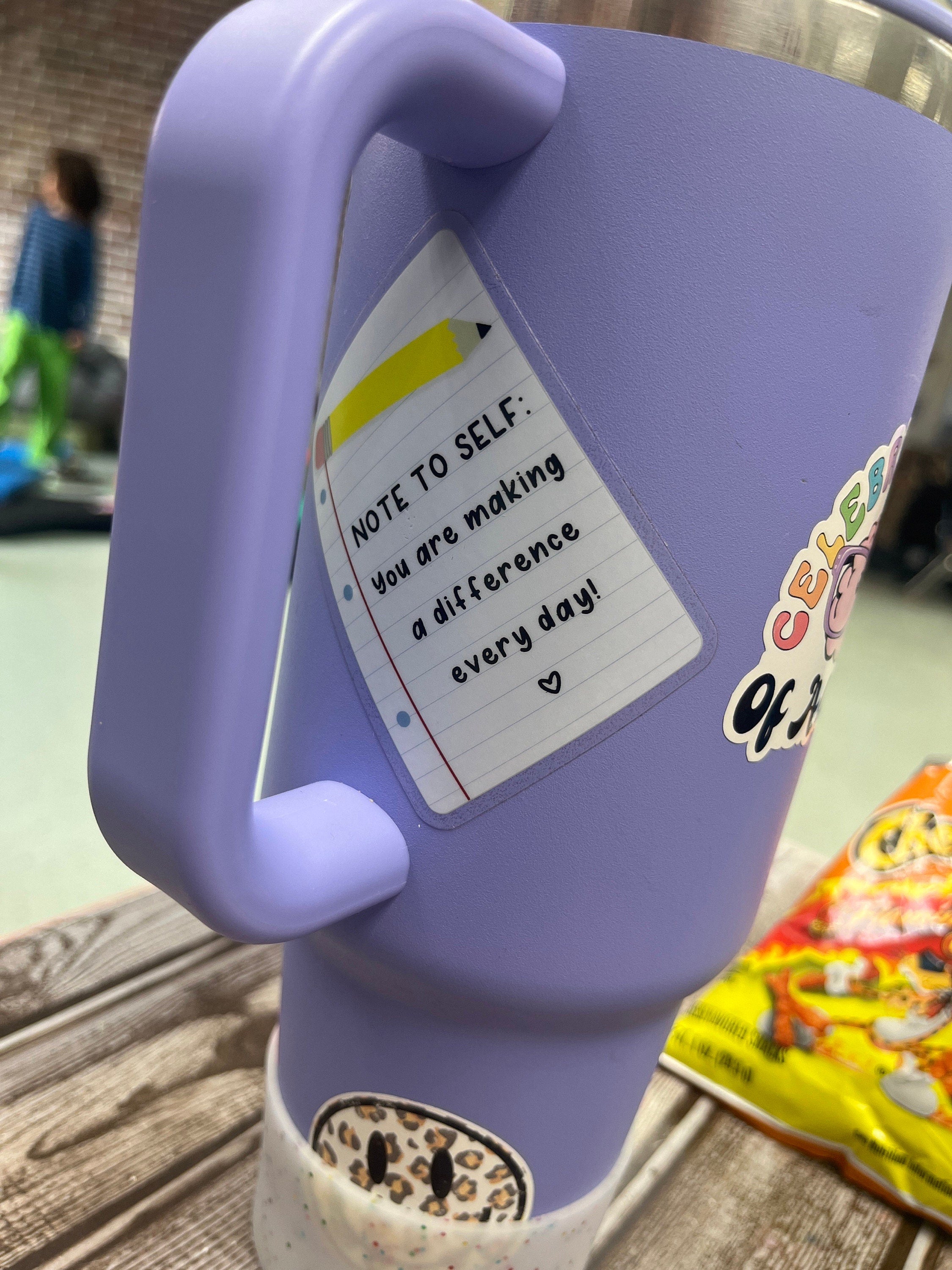 Note to Self: You Are Making a Difference Every Day - Lined Paper + Pencil Design WATERPROOF Sticker, 3" Clear Waterbottle + Laptop Sticker