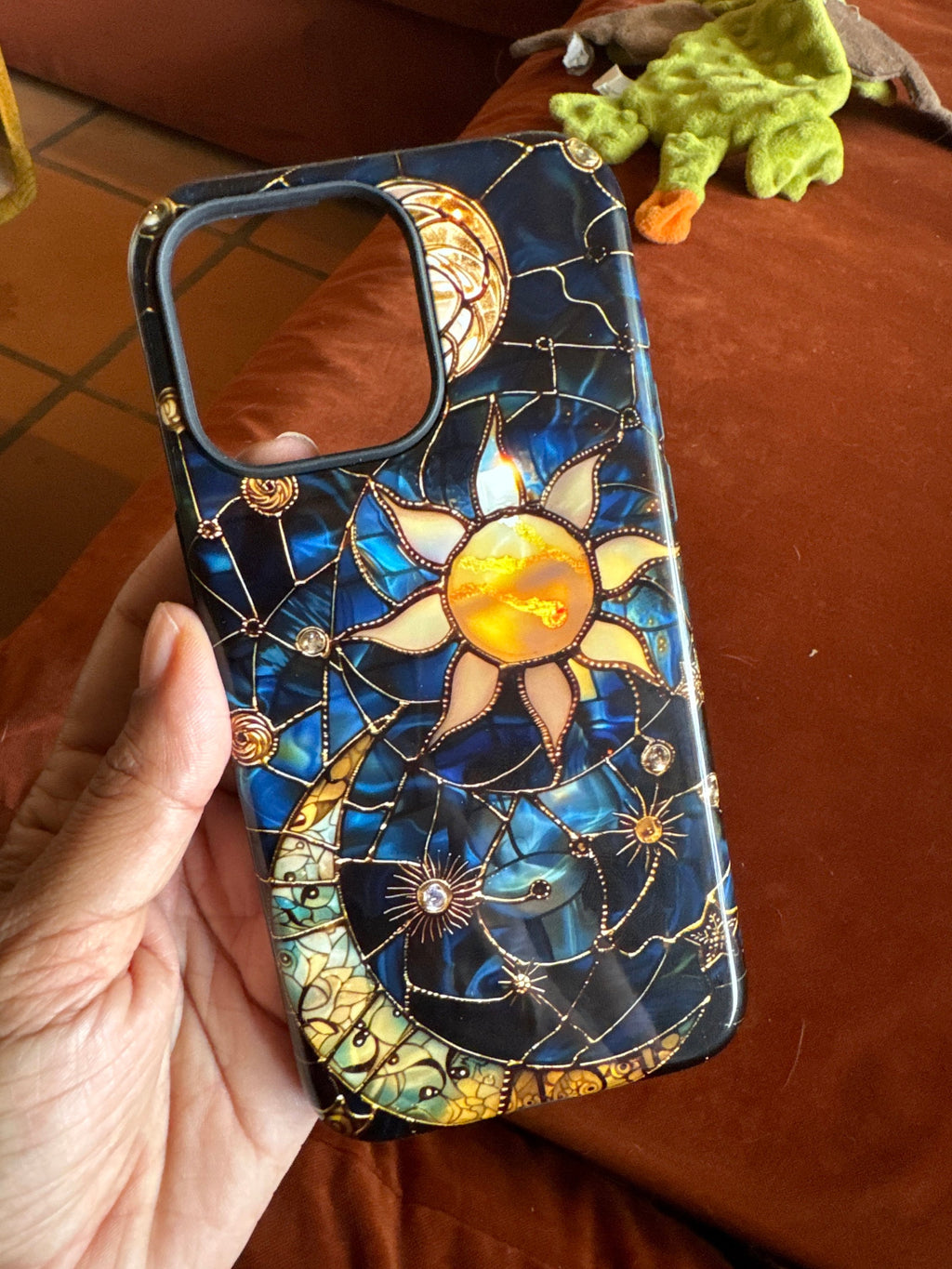 Celestial Stained Glass Moon and Stars Phone Case | Faux Stain Glass Starry Night Sky Design Phone Cover | iPhone 15 | Pixel 8 | Samsung S24