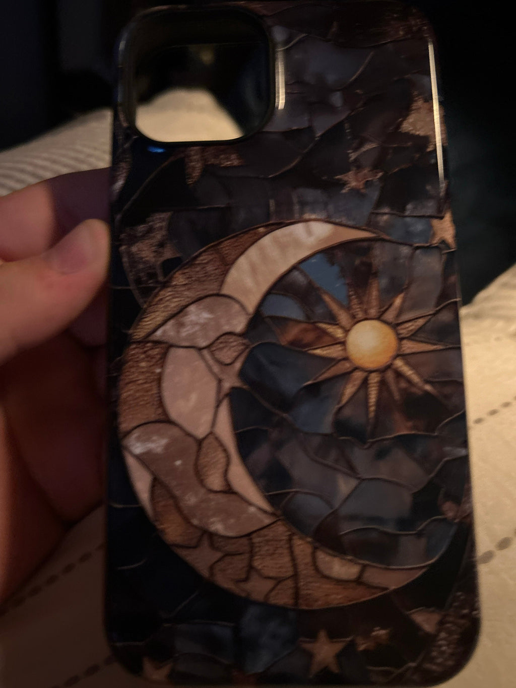 Moon and Stars Phone Case, Celestial Phone Cover Magsafe Compatible Starry Night Sky Space Lover Gift for iPhone 15 14 13 Faux Stained Glass