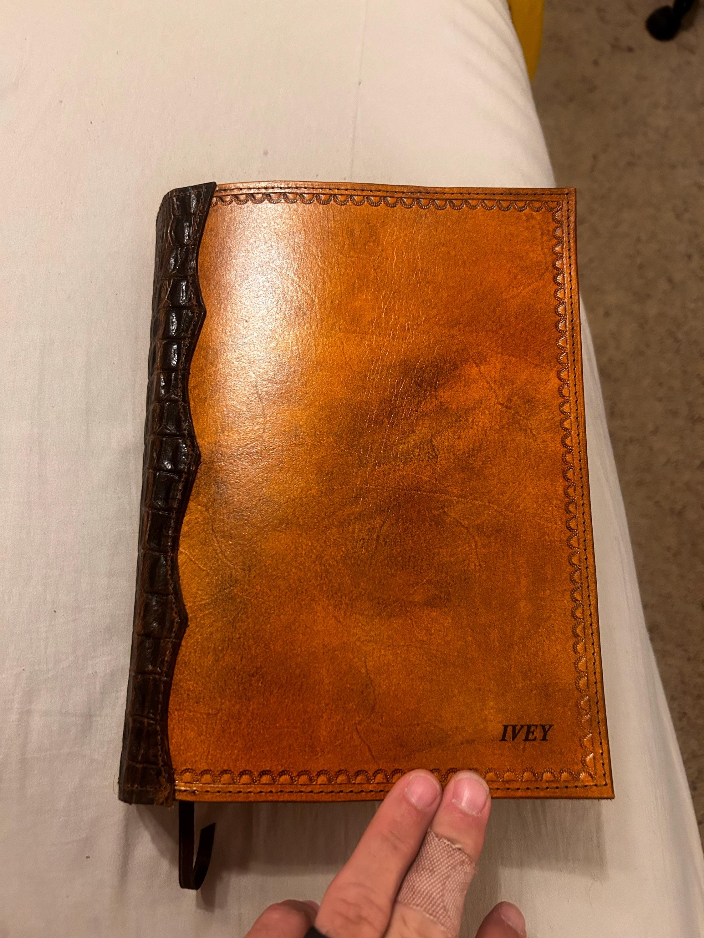 Handcrafted Laser Engraved Praying Cowboy All Leather Bible Cover With Alligator Embossed Bind