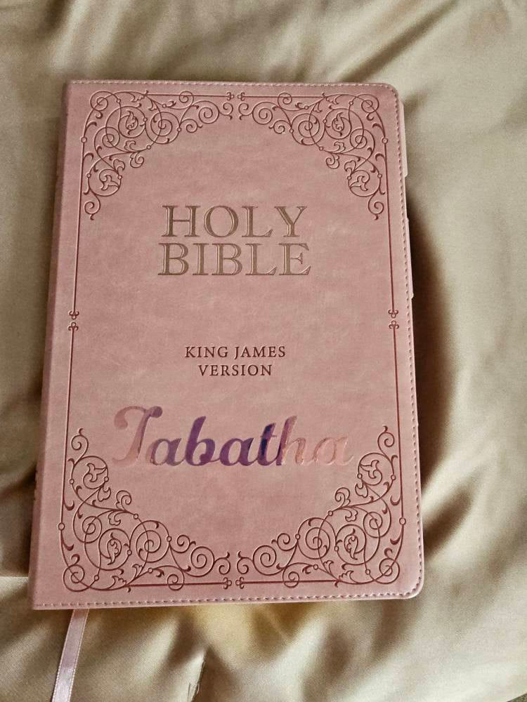 Beautiful KJV Pink LeatherSoft Giant Print Bible with Pink Ombre Tabs and Personalized with Name