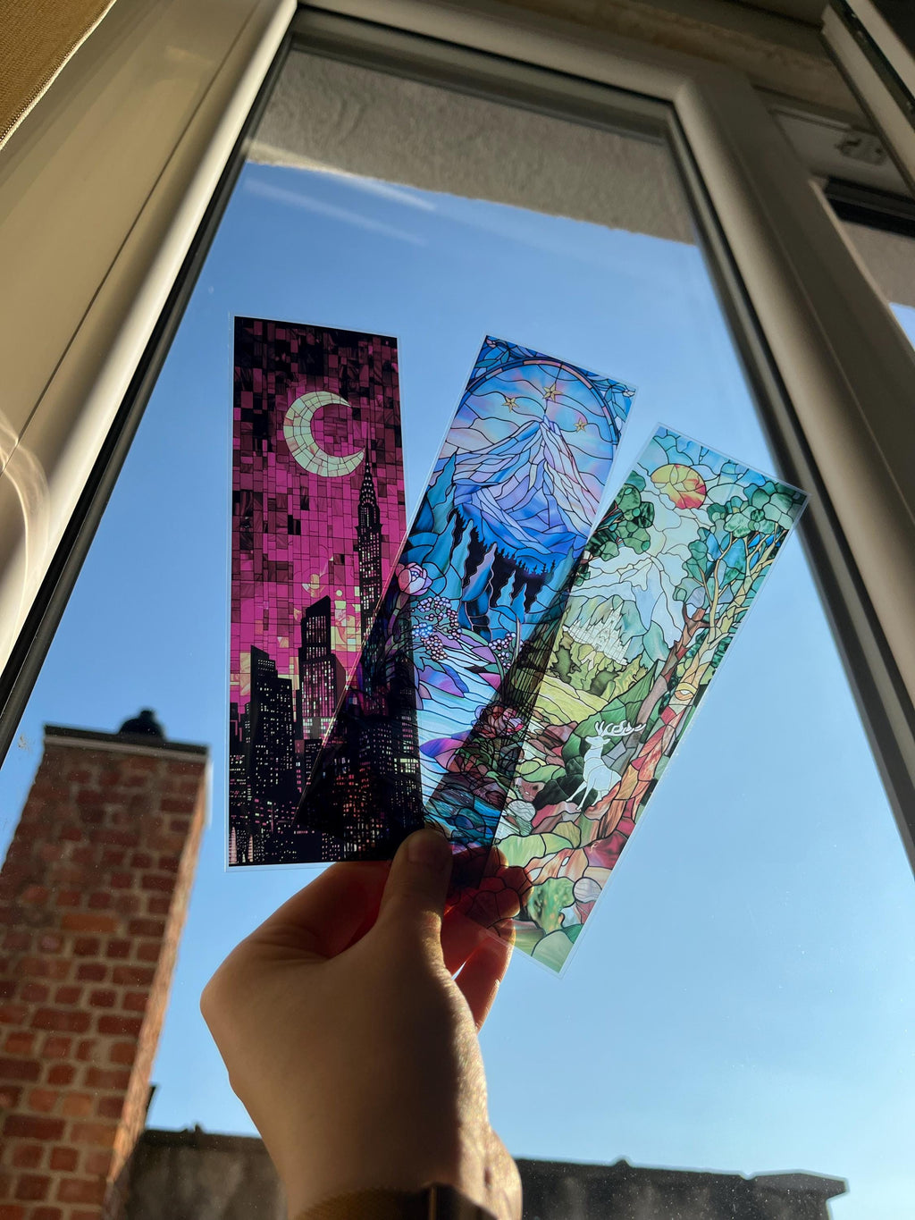 Velaris, Terrasen, Lunathion Trio Stained Glass Bookmarks (Transparent Bookmark, Stained Glass Night Court, Fantasy Book Reader Gift)