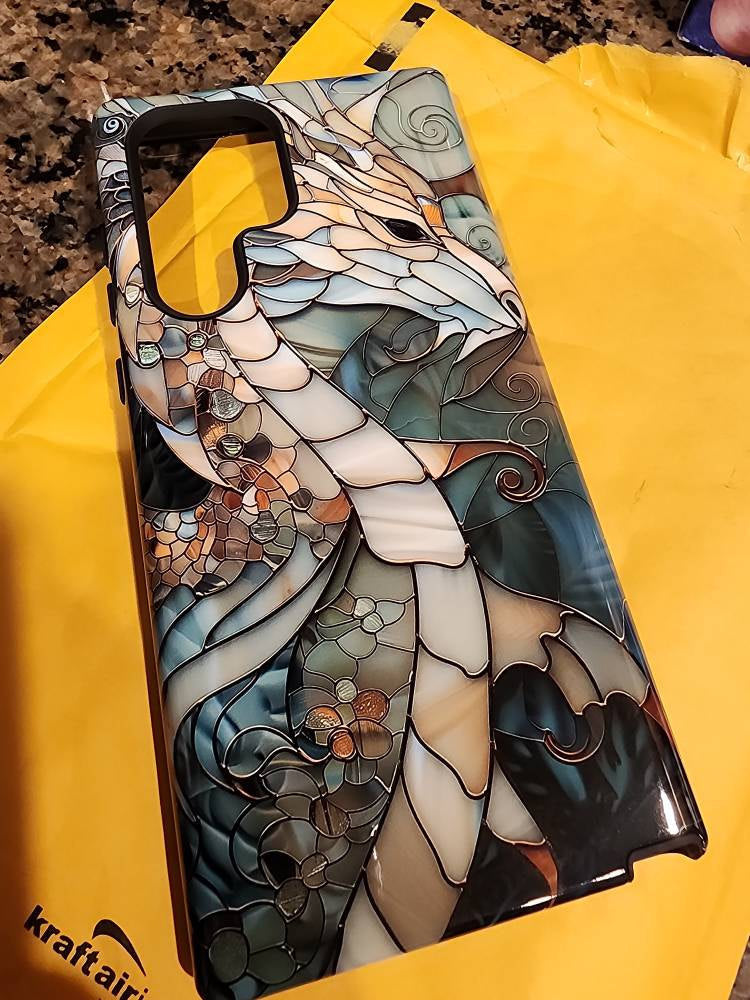 Dragon Stained Glass Design Phone Case for Samsung Galaxy S24, S23, S22, S21, S20 Plus, Ultra, Dragon Lover Gift