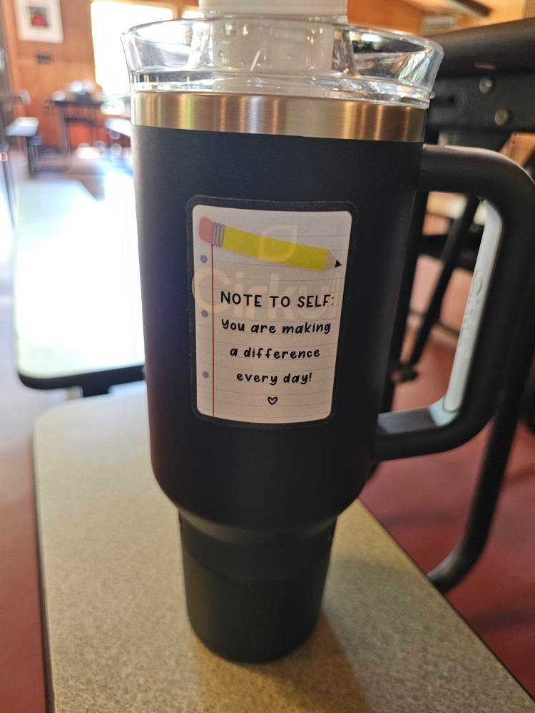 Note to Self: You Are Making a Difference Every Day - Lined Paper + Pencil Design WATERPROOF Sticker, 3" Clear Waterbottle + Laptop Sticker