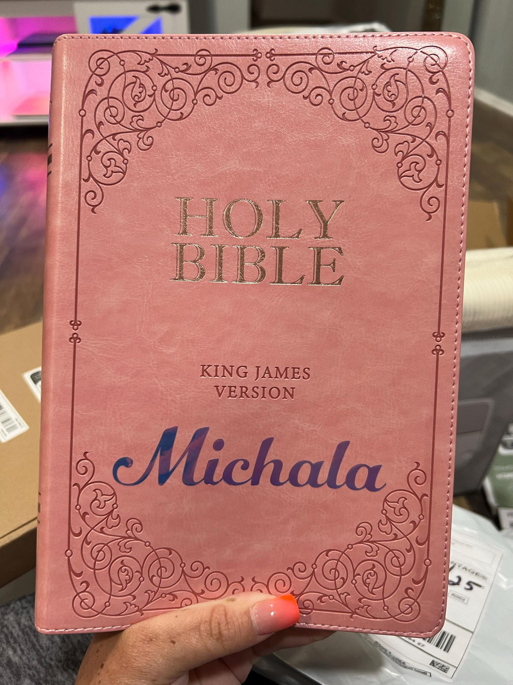 Beautiful KJV Pink LeatherSoft Giant Print Bible with Pink Ombre Tabs and Personalized with Name