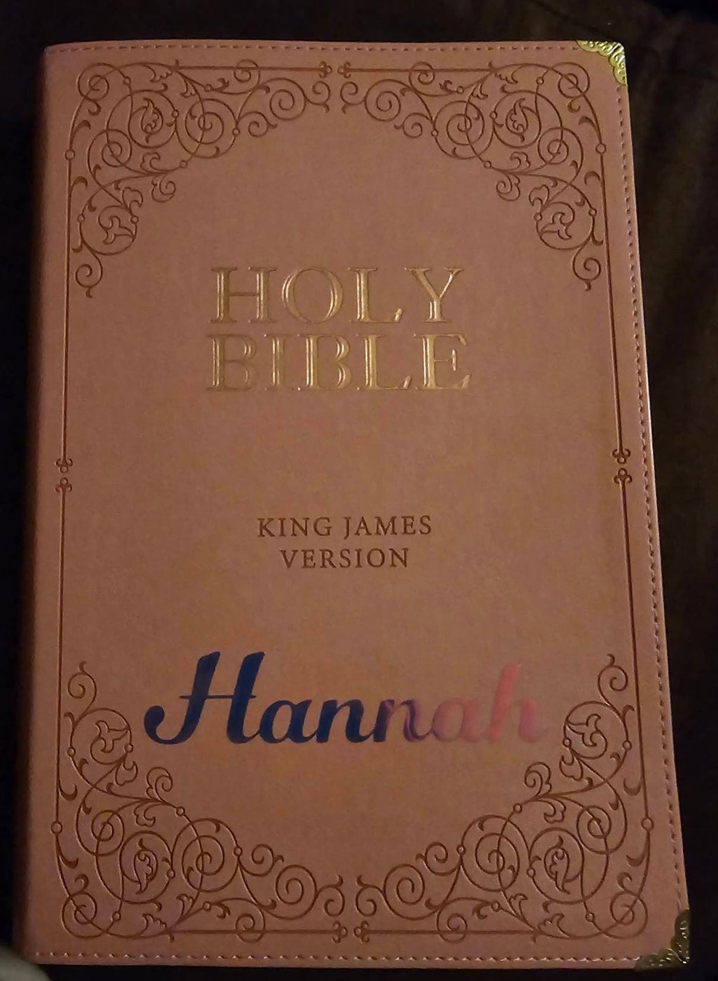 Beautifully Simple KJV Pink Leather Soft Giant Print Bible with Decorative/ Protective Gold Corners and Custom Name Option