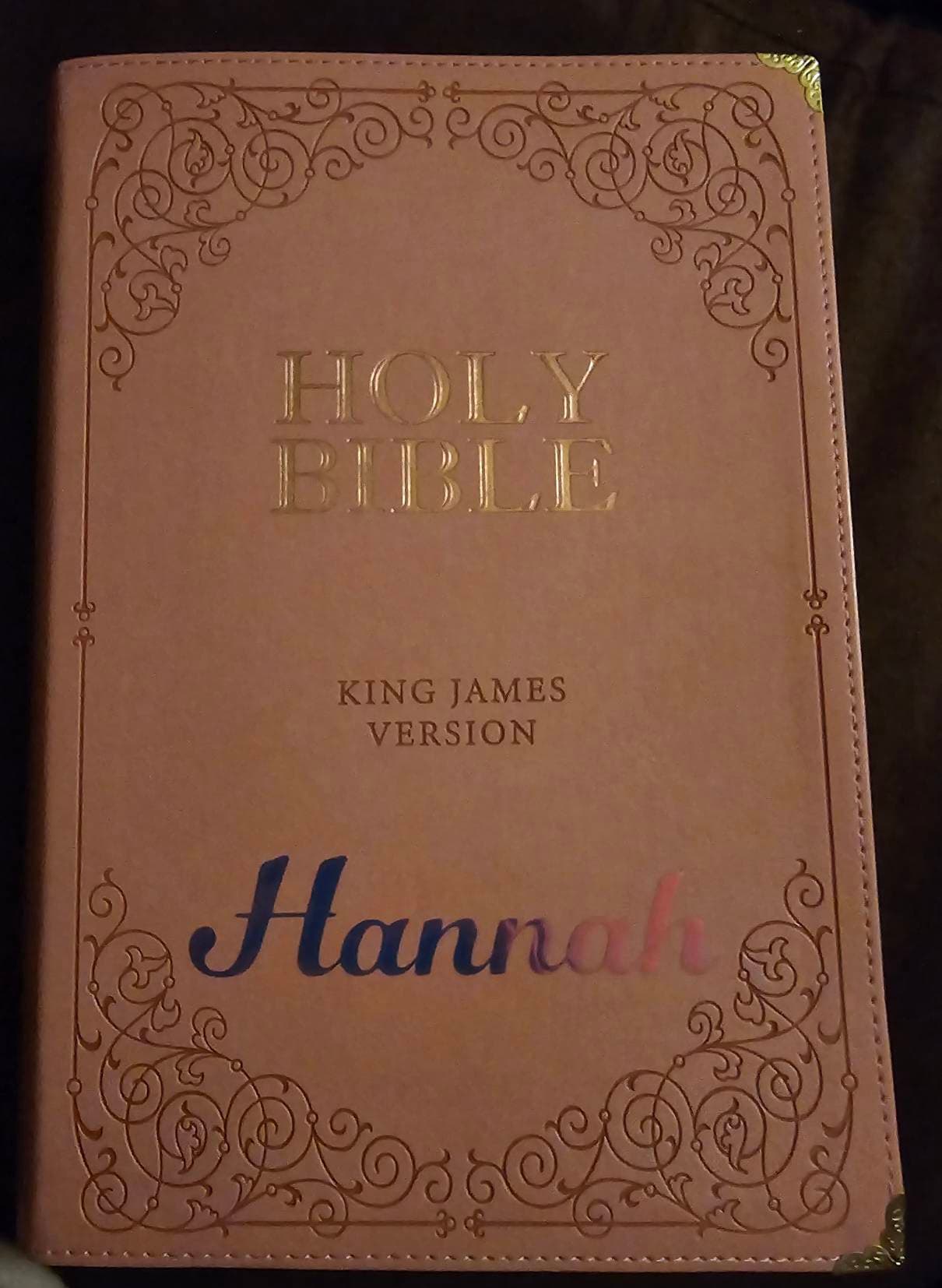 Beautifully Simple KJV Pink Leather Soft Giant Print Bible with Decorative/ Protective Gold Corners and Custom Name Option