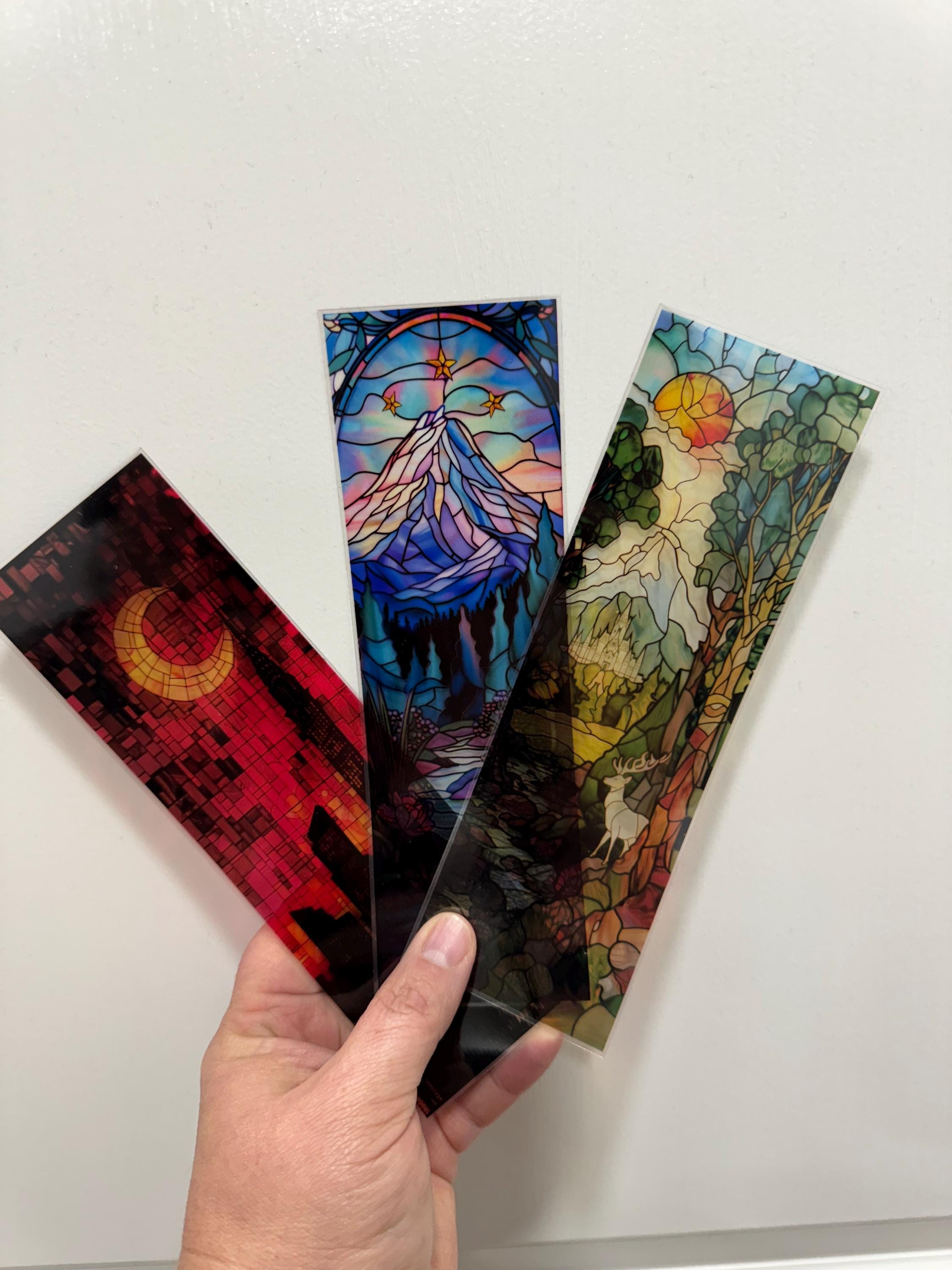 Velaris, Terrasen, Lunathion Trio Stained Glass Bookmarks (Transparent Bookmark, Stained Glass Night Court, Fantasy Book Reader Gift)