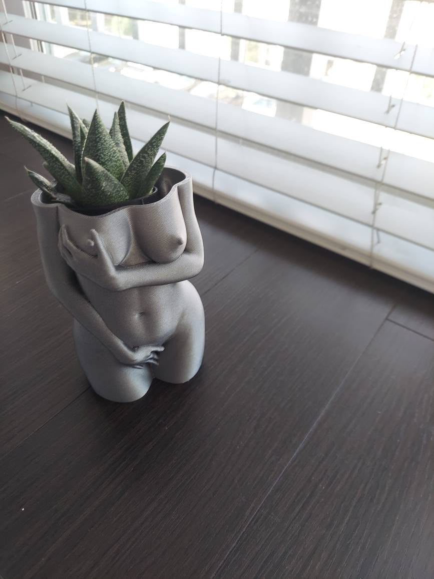 Unique Pot Artistic Naked Woman Planter, Fun Shy Decor, Quirky Office Decoration, Artistic Home Gift Idea, shy woman plant pot, female body