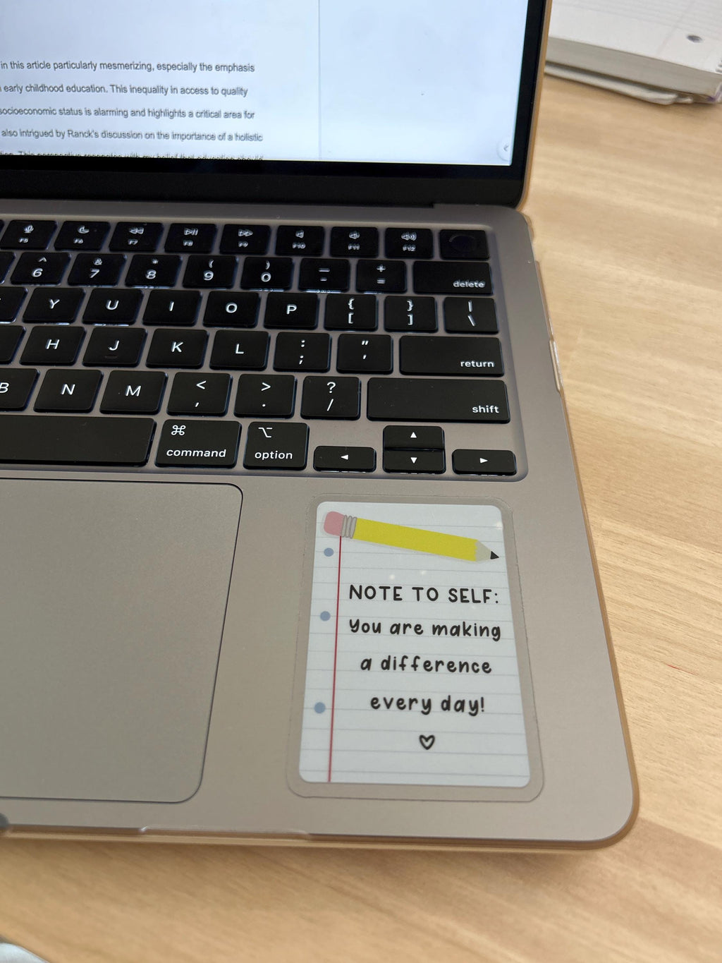 Note to Self: You Are Making a Difference Every Day - Lined Paper + Pencil Design WATERPROOF Sticker, 3" Clear Waterbottle + Laptop Sticker
