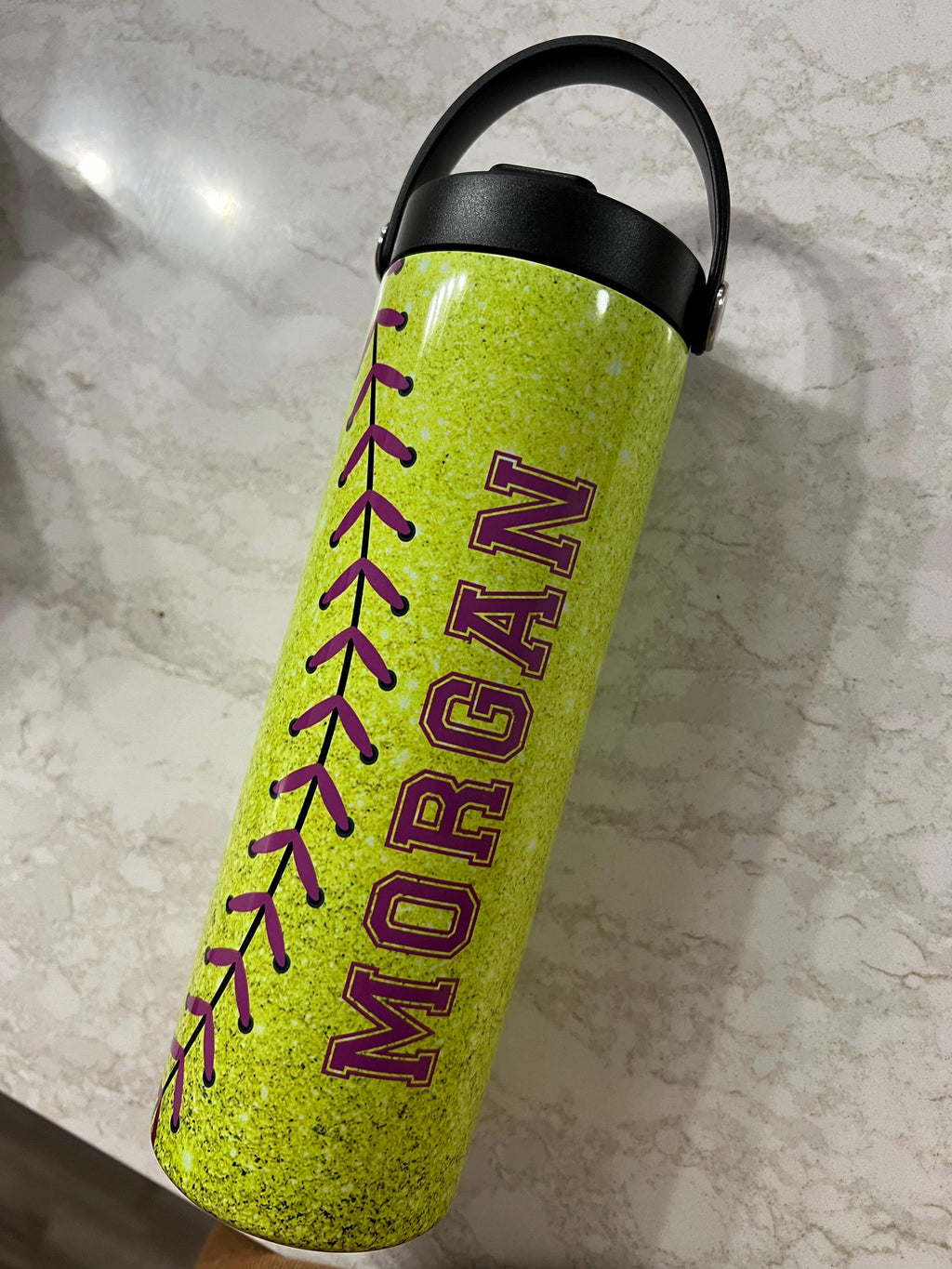 Custom softball team water bottles, Glitter softball tumbler, Gift for softball team, Personalized softball group cups, Bottle with name