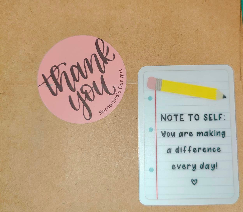 Note to Self: You Are Making a Difference Every Day - Lined Paper + Pencil Design WATERPROOF Sticker, 3" Clear Waterbottle + Laptop Sticker