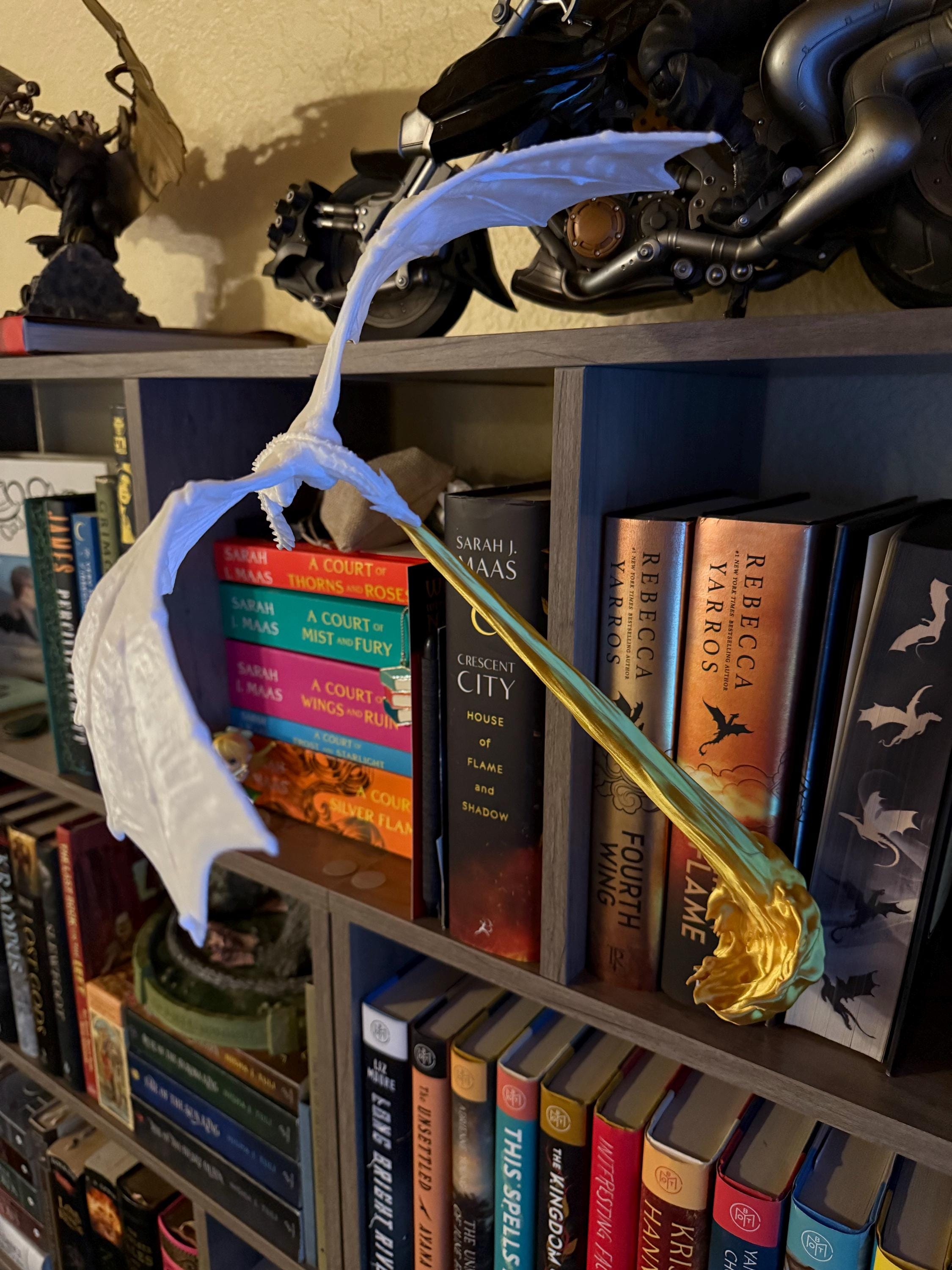 Fly-By Fire Breathing Dragon Bookshelf Decor - Fantasy Display for Dragon Lovers | Dragon Book Shelf Decor | Graduation Gift | Graduate Gift