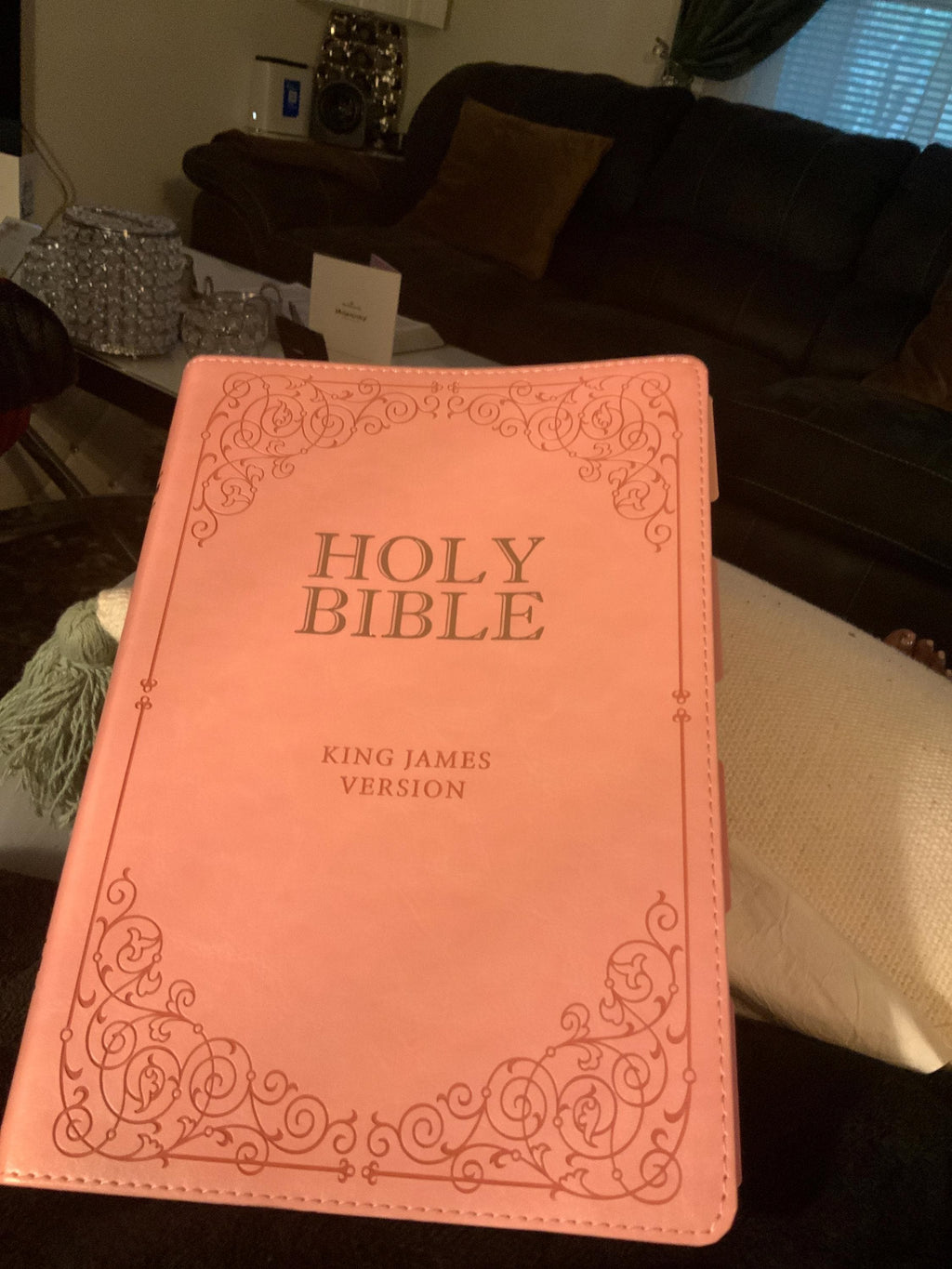Beautiful KJV Pink Leather Soft Giant Print Bible with Ombre Tabs