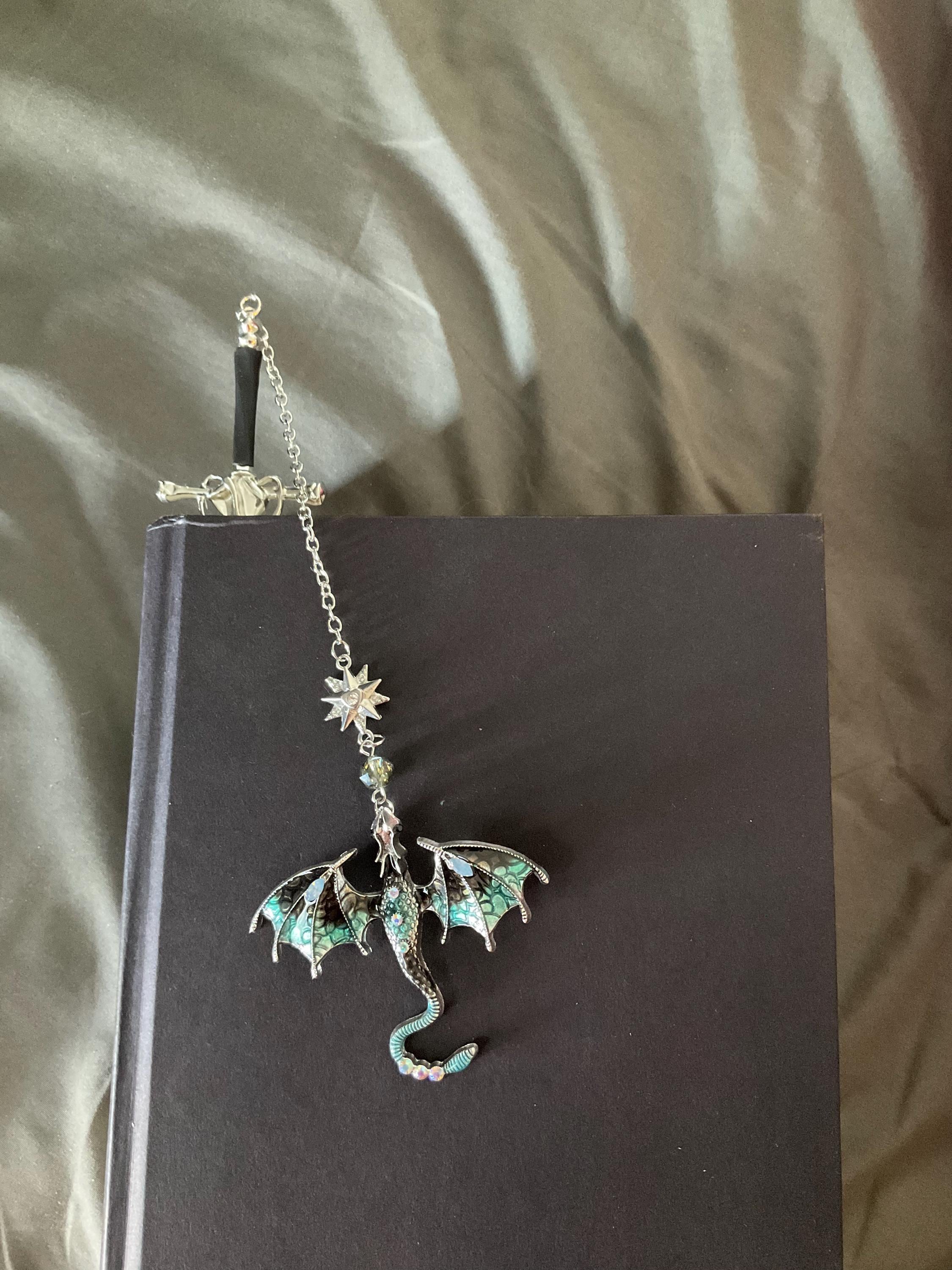 Dragon Sword Fantasy Bookmark  Birthday Gifts for Readers Book Lover Silver Metal Charm Bookmarks Unique Gift For Women Men Bookish