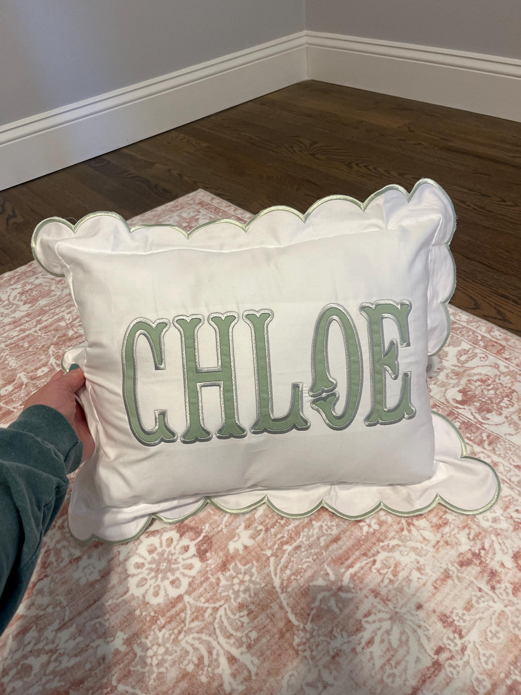 Scallop Pillow Sham/Monogram Nursery Pillow/Personalized Baby Gift/Bow Pillow/College Monogram Pillow/Decorative Throw/Monogram Pillow Sham