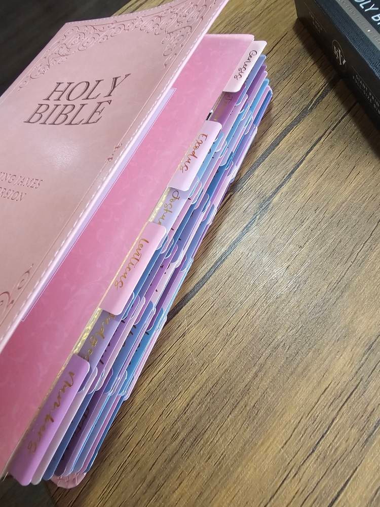 Beautiful KJV Pink Leather Soft Giant Print Bible with Ombre Tabs