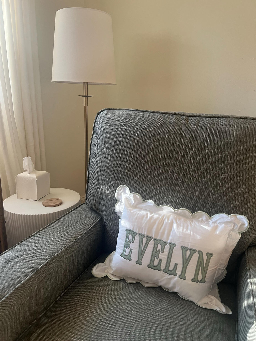 Scallop Pillow Sham/Monogram Nursery Pillow/Personalized Baby Gift/Bow Pillow/College Monogram Pillow/Decorative Throw/Monogram Pillow Sham