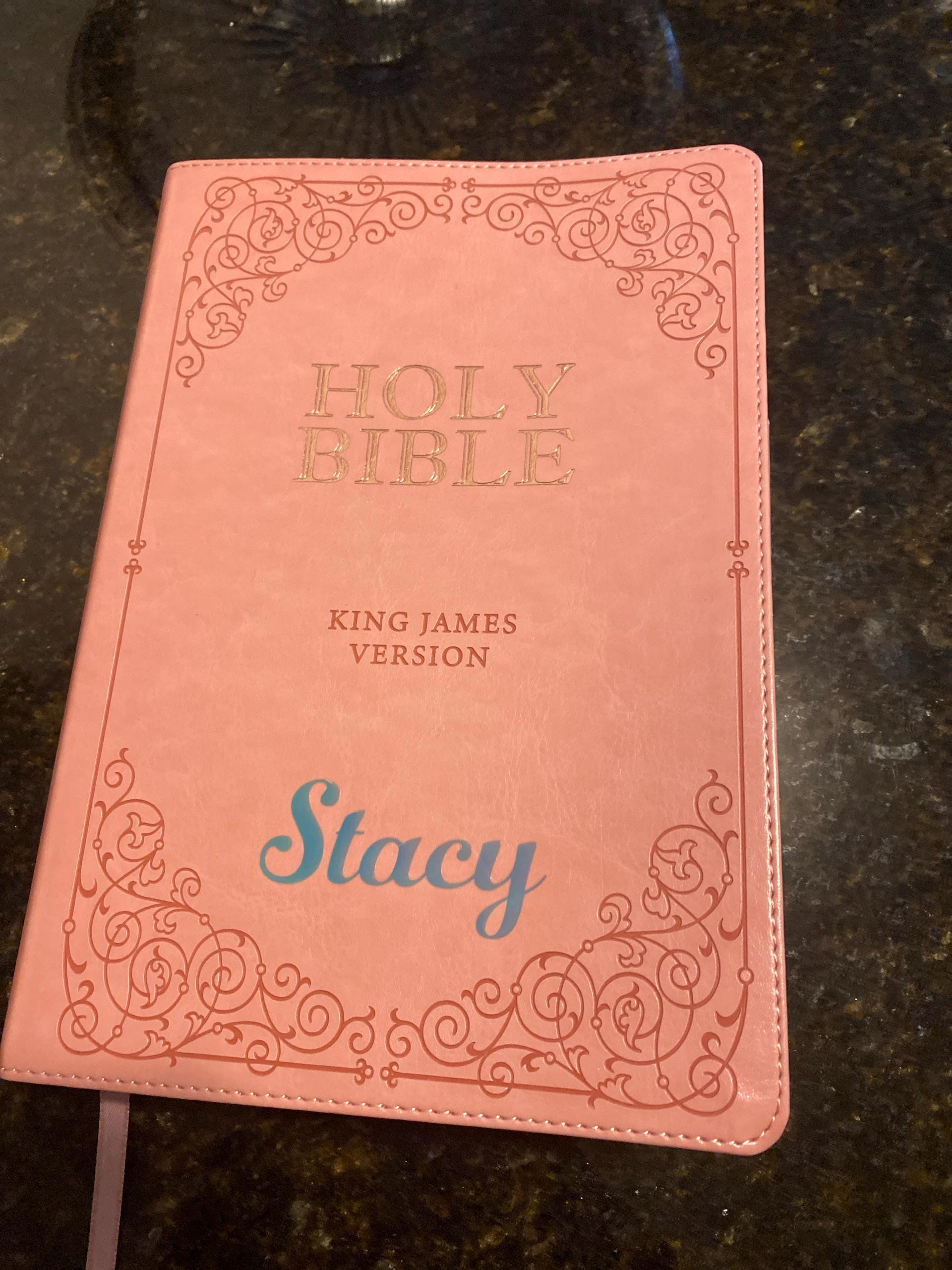 Beautiful KJV Pink LeatherSoft Giant Print Bible with Pink Ombre Tabs and Personalized with Name