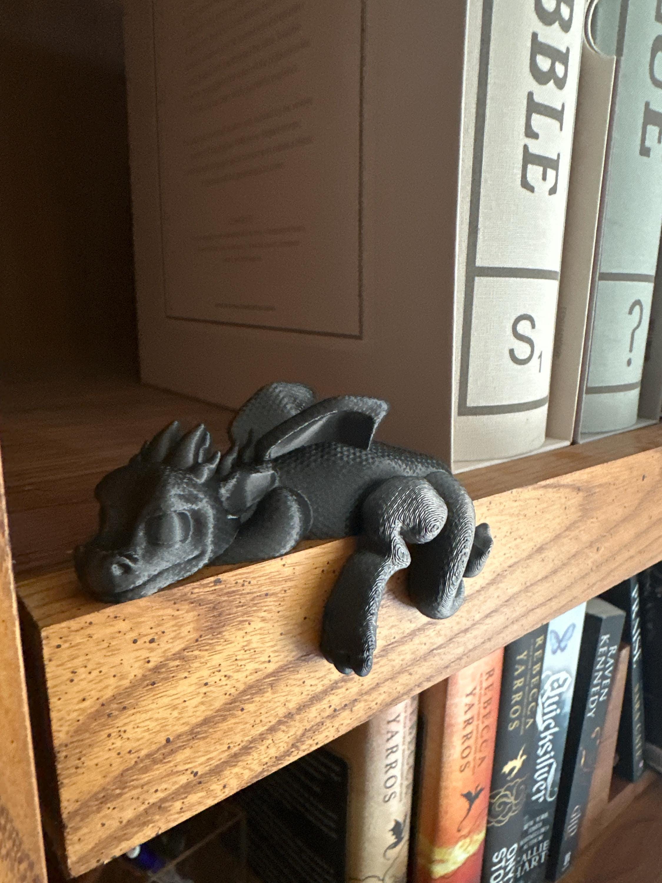 Sleeping Dragon Bookshelf Sitter | Dragon Bookshelf Decor | Multicolor Dragon Figurine | Fourth Wing Inspired | Black and Gold Dragons