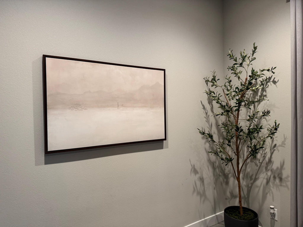 Jesus Leaves the 99 Premium Canvas, Framed, Beige, White, Neutral, Framed, Lost Sheep, Shepherd, Horizontal Sketch Bible Pray Faith Art Gift