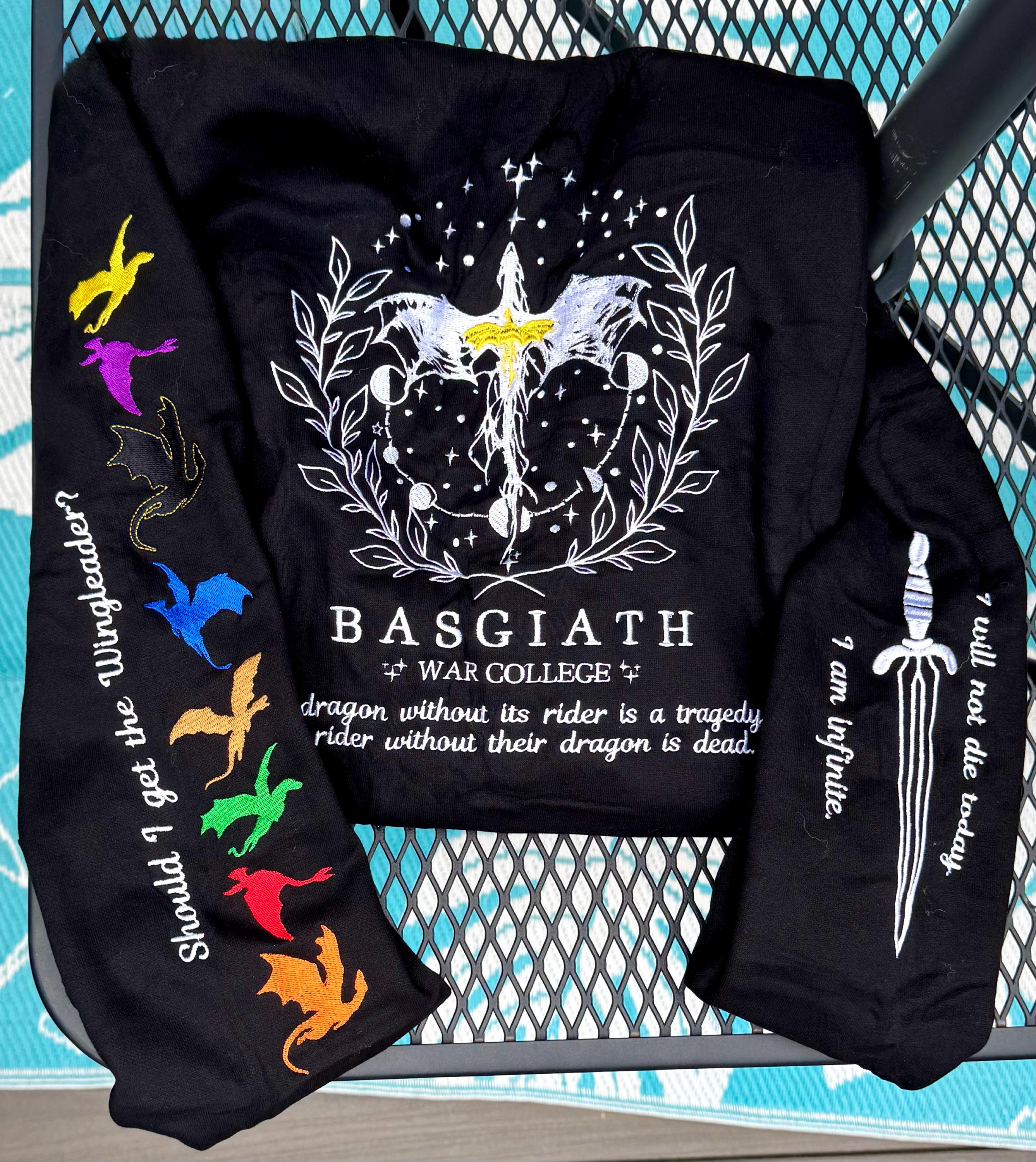 Fourth Wing Embroidered Sweatshirt,Custom Basgiath War College, Dragon Rider,Violet Sorrengail,Rebecca Yorros,Xaden Riorson,Fantasy Reader